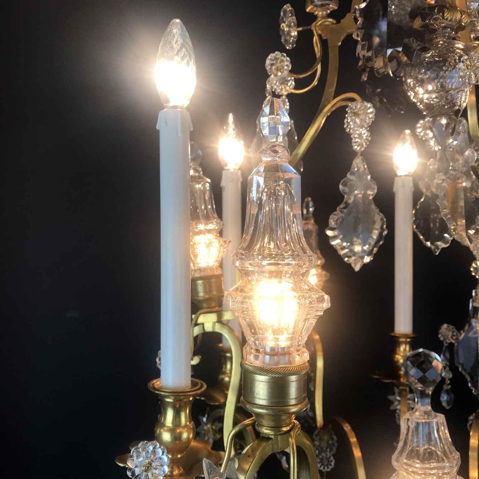Early 20th Century French Birdcage Chandelier Ormolu with Crystal Spires For Sale 8