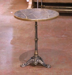 Early 20th Century French Bistro Table with Faux Marble Top and Brass Rim