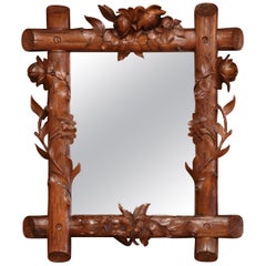 Early 20th Century French Black Forest Carved Walnut Wall Mirror