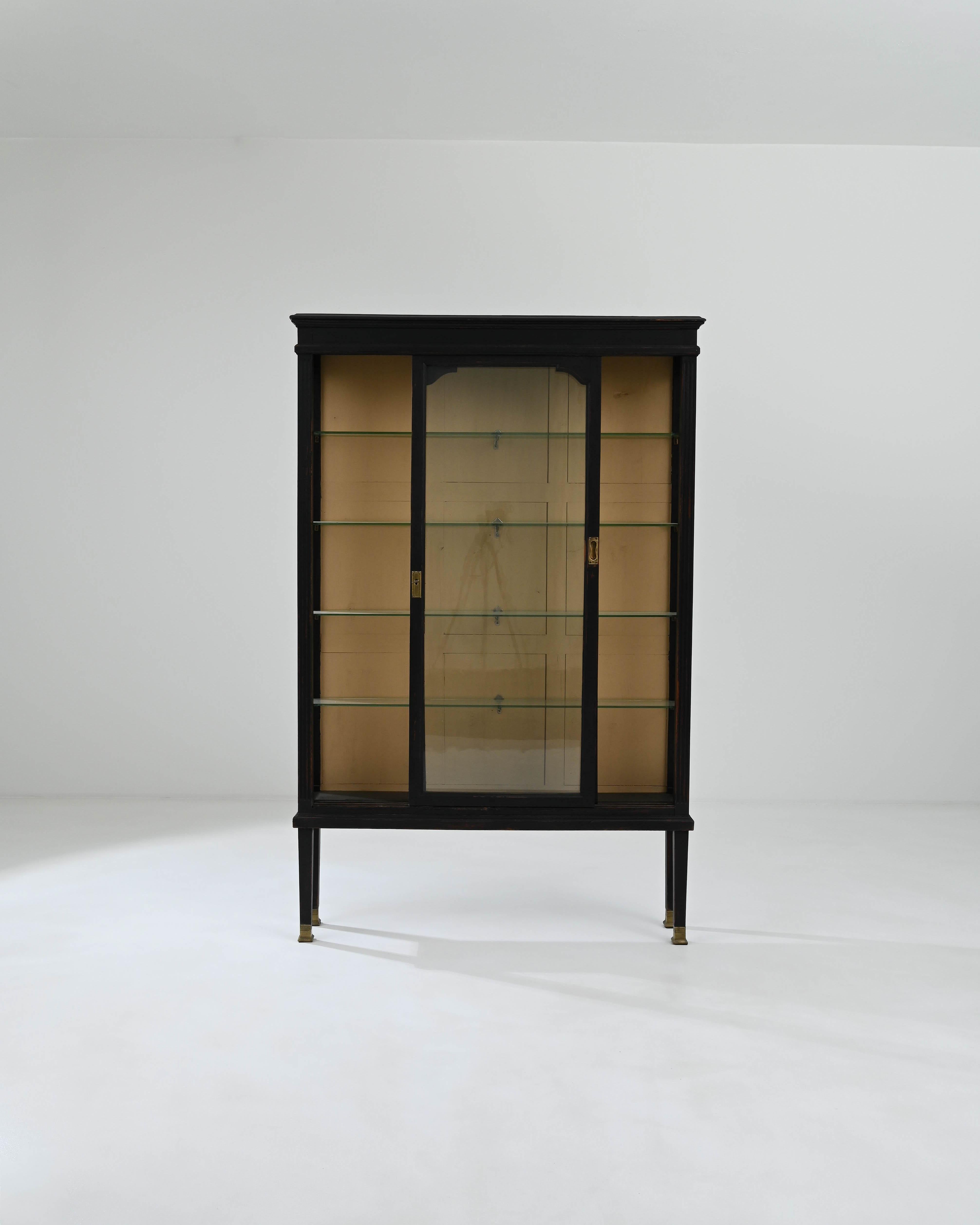 French Provincial Early 20th Century French Black Patinated Vitrine