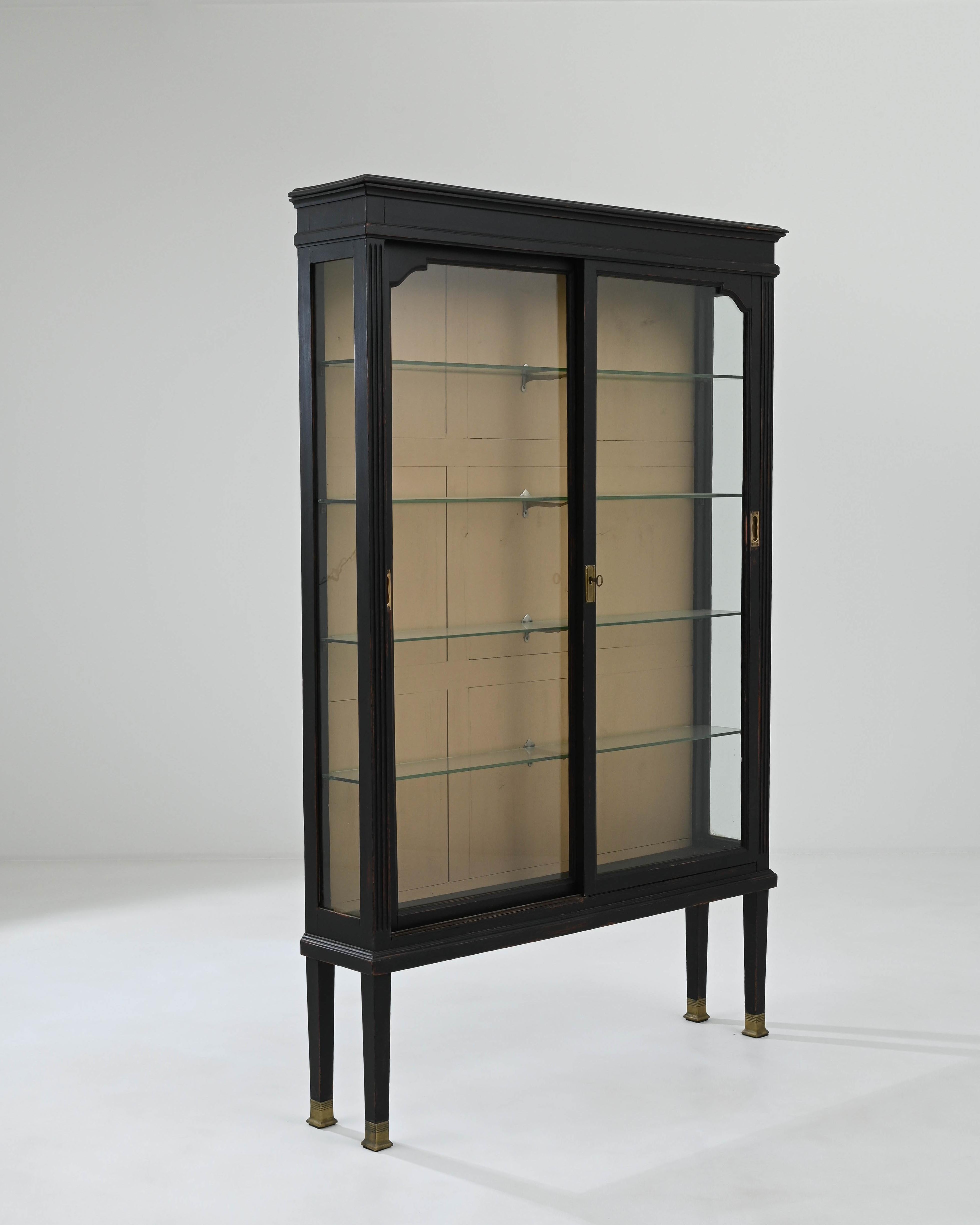 Glass Early 20th Century French Black Patinated Vitrine