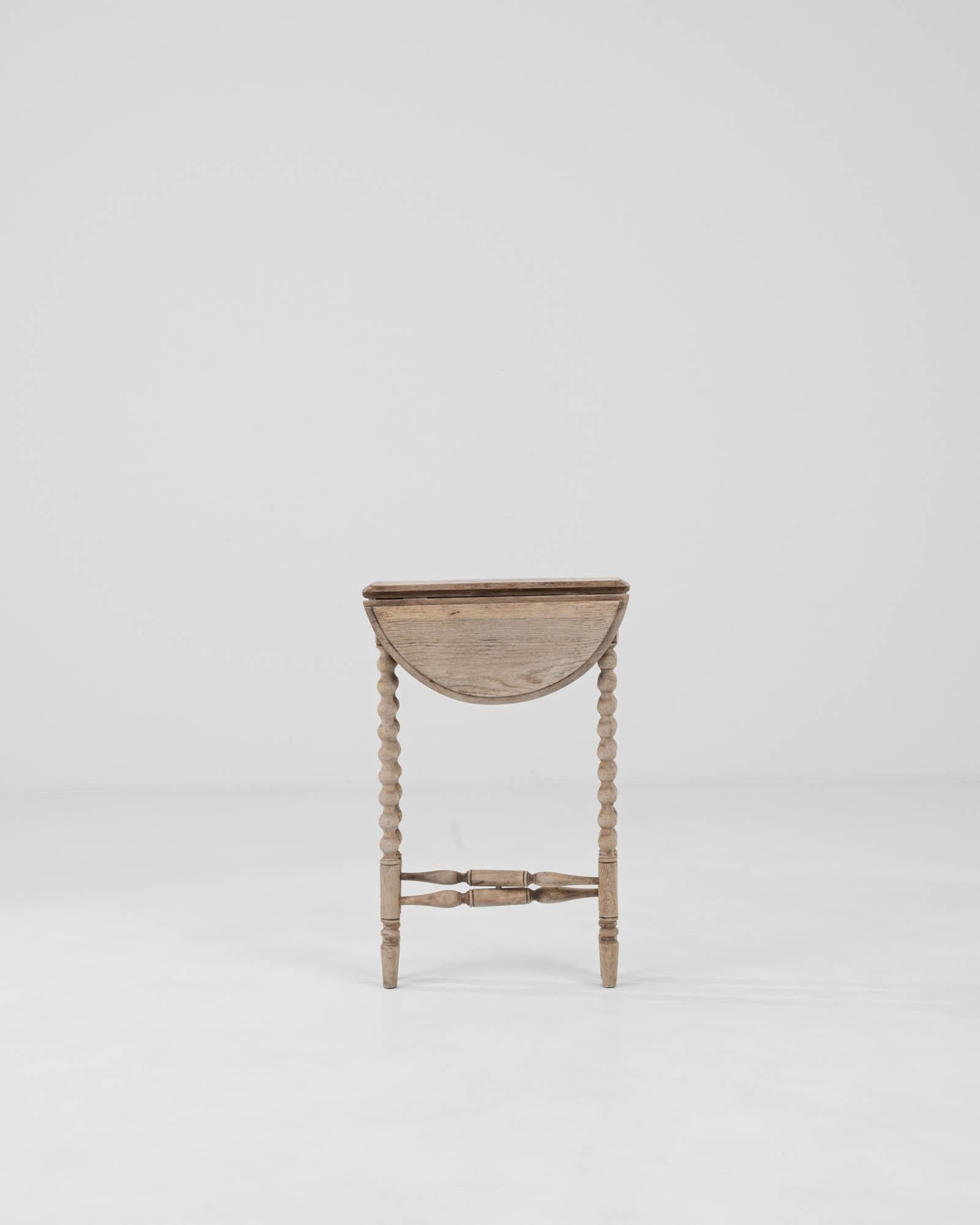 Hand-Carved Early 20th Century French Bleached Oak Drop Leaf Table