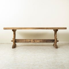 Table de monastère en chêne blanchi français du début du XXe siècle, table à manger, table de ferme