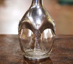 Early 20th Century French Blown Glass and Repousse Pewter Wine Carafe Decanter
