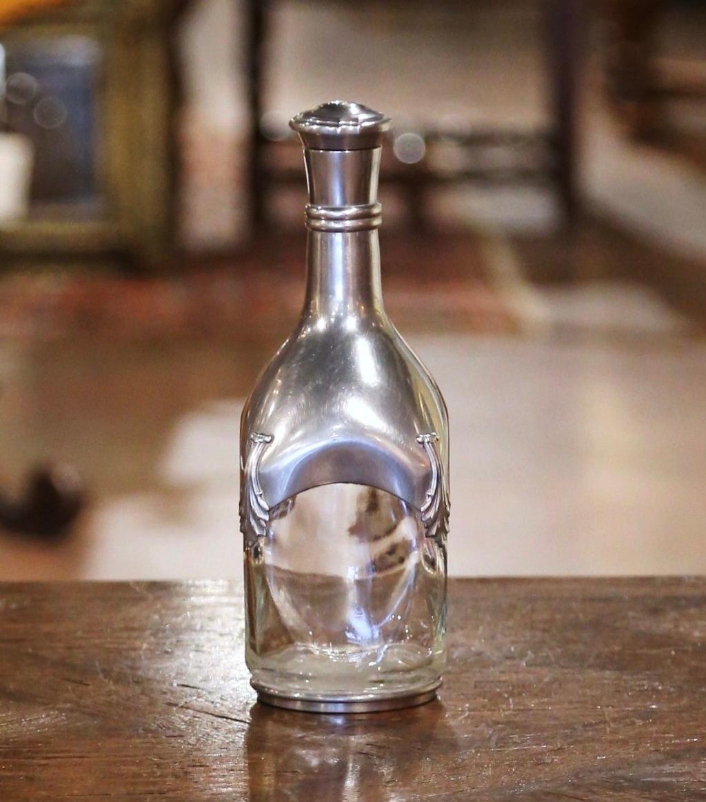 Louis XV Early 20th Century French Blown Glass and Repousse Pewter Wine Carafe Decanter
