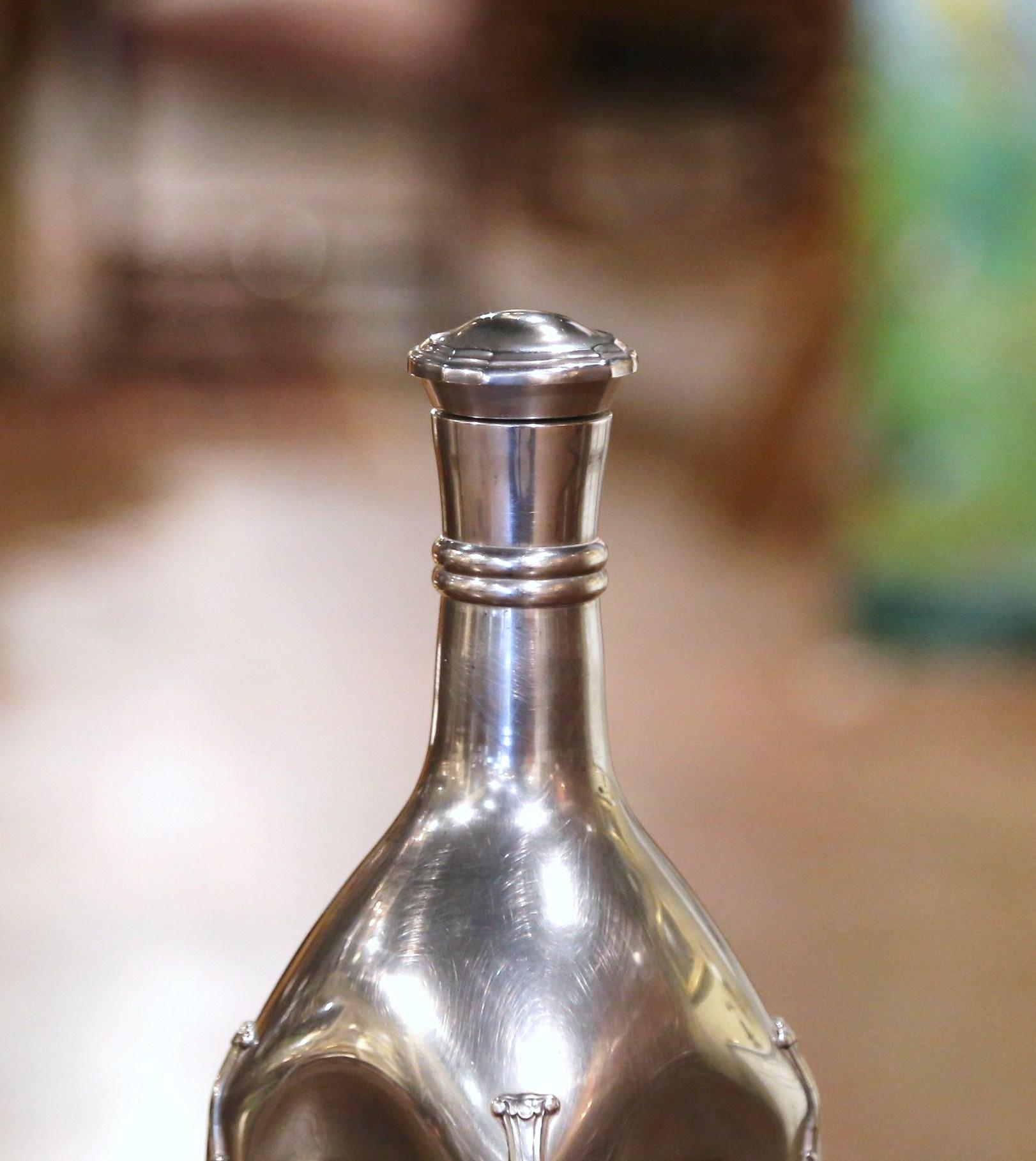 Hand-Crafted Early 20th Century French Blown Glass and Repousse Pewter Wine Carafe Decanter