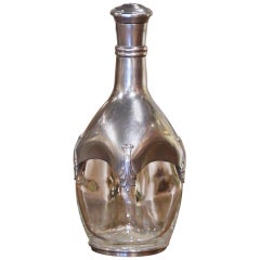 Early 20th Century French Blown Glass and Repousse Pewter Wine Carafe Decanter