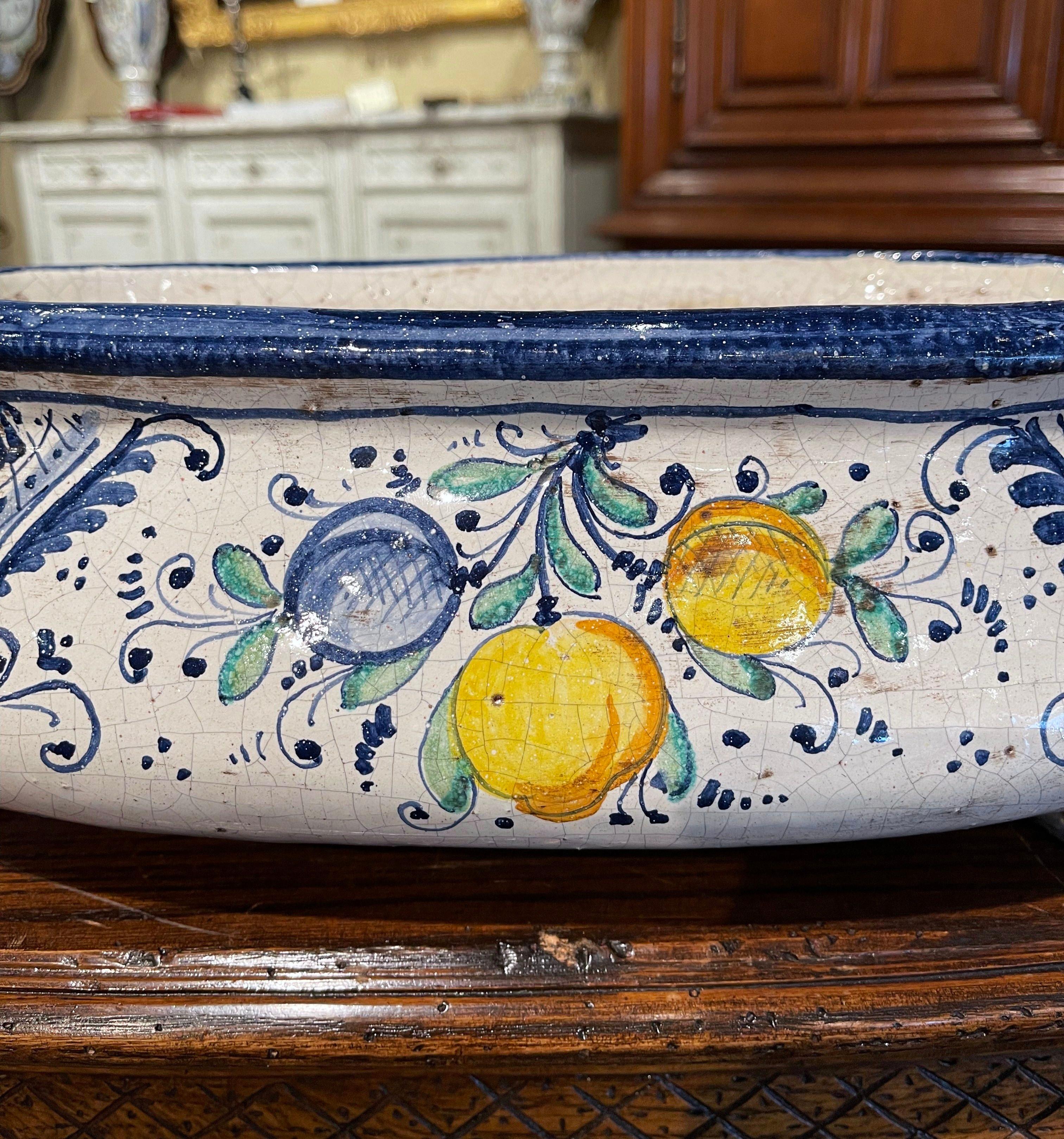 Early 20th Century French Blue and White Hand Painted Bombe Faience Jardinière 1