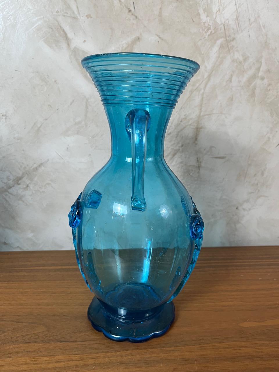 Verre soufflé bleu français du début du 20e siècle, années 1900 en vente 4