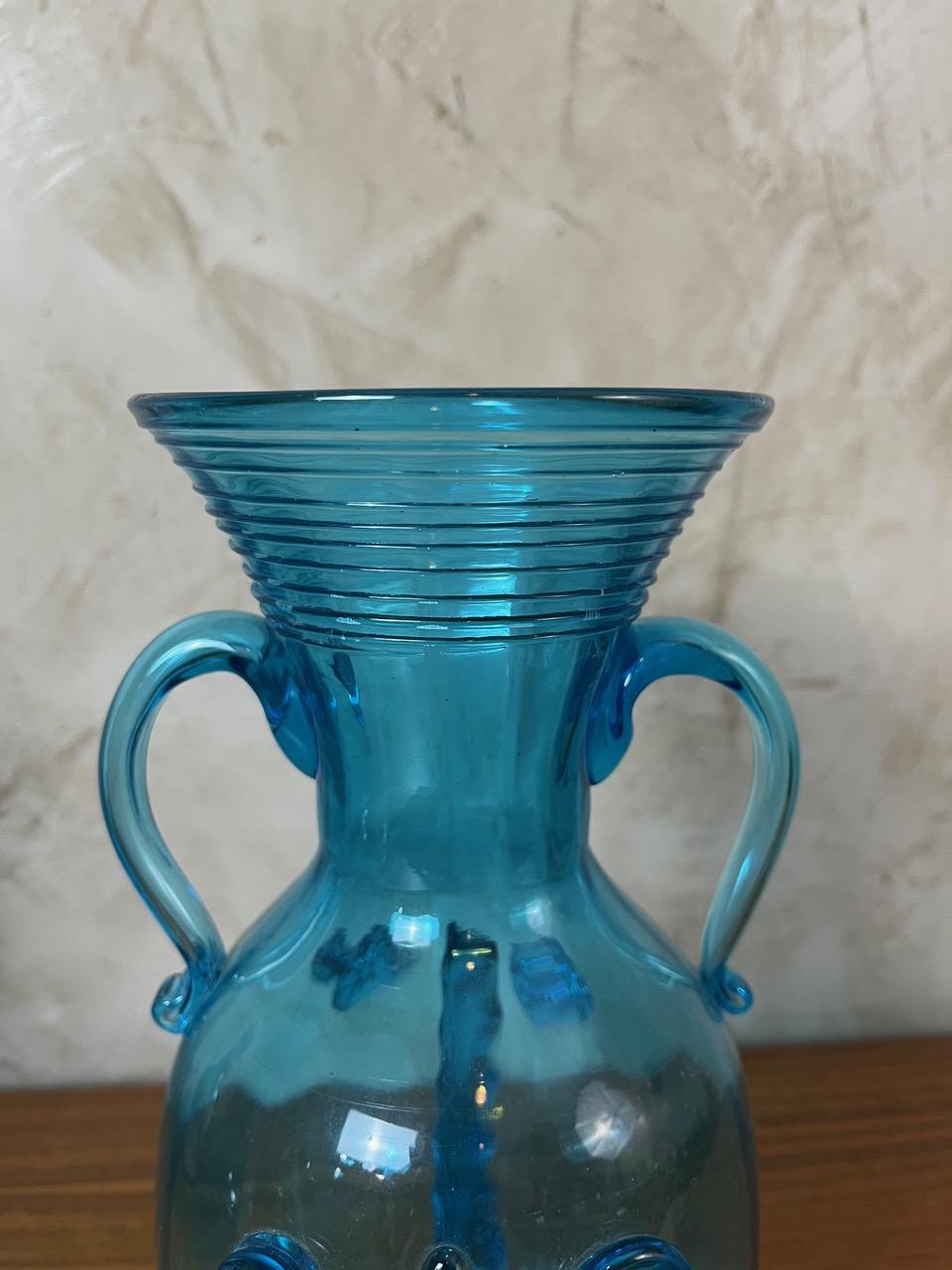 Français Verre soufflé bleu français du début du 20e siècle, années 1900 en vente