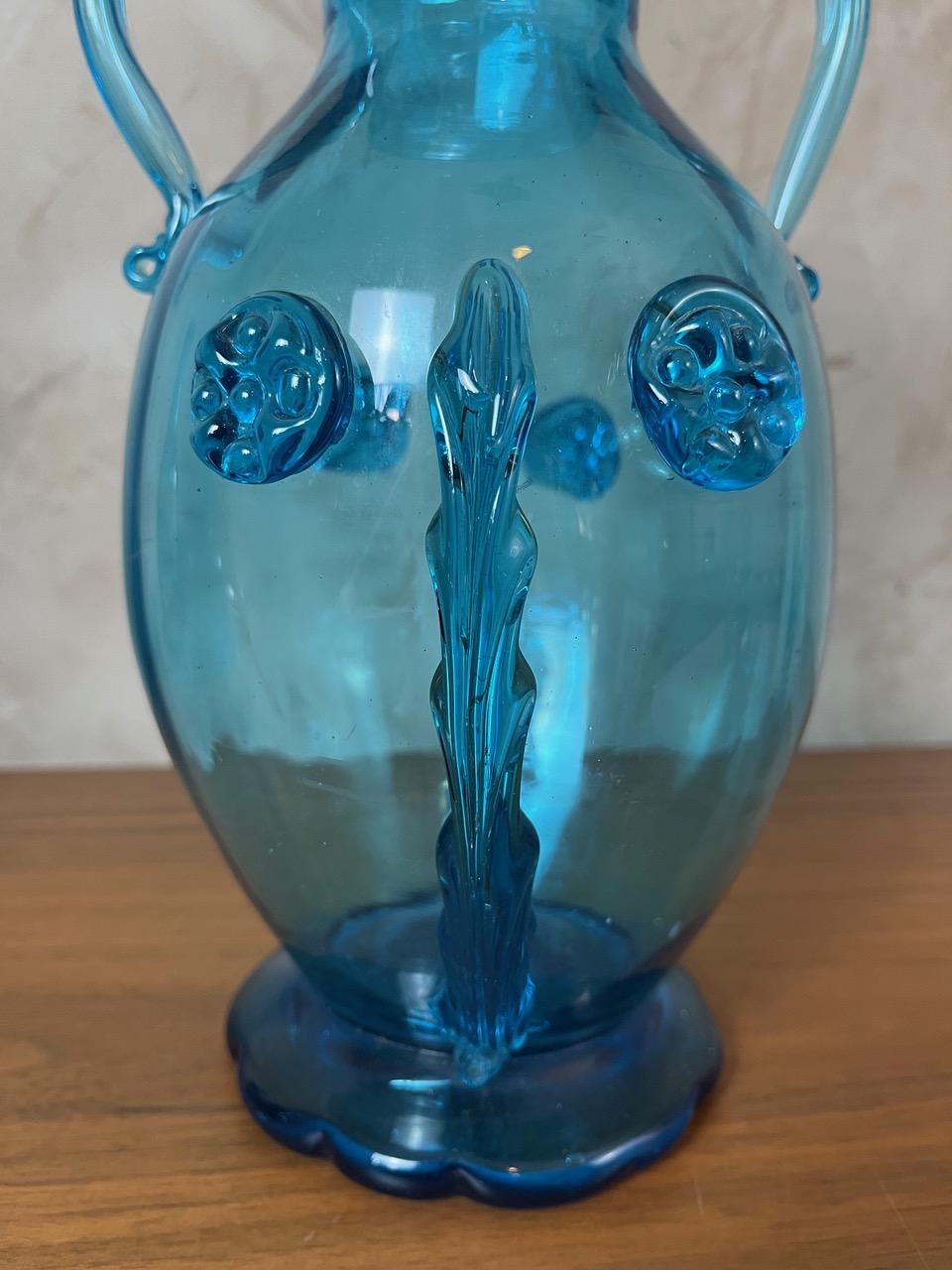 Verre soufflé bleu français du début du 20e siècle, années 1900 Bon état - En vente à LEGNY, FR