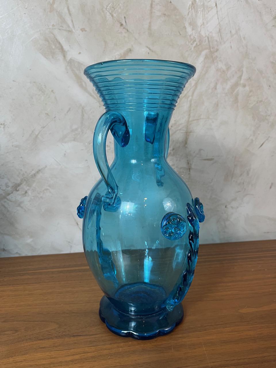 20ième siècle Verre soufflé bleu français du début du 20e siècle, années 1900 en vente