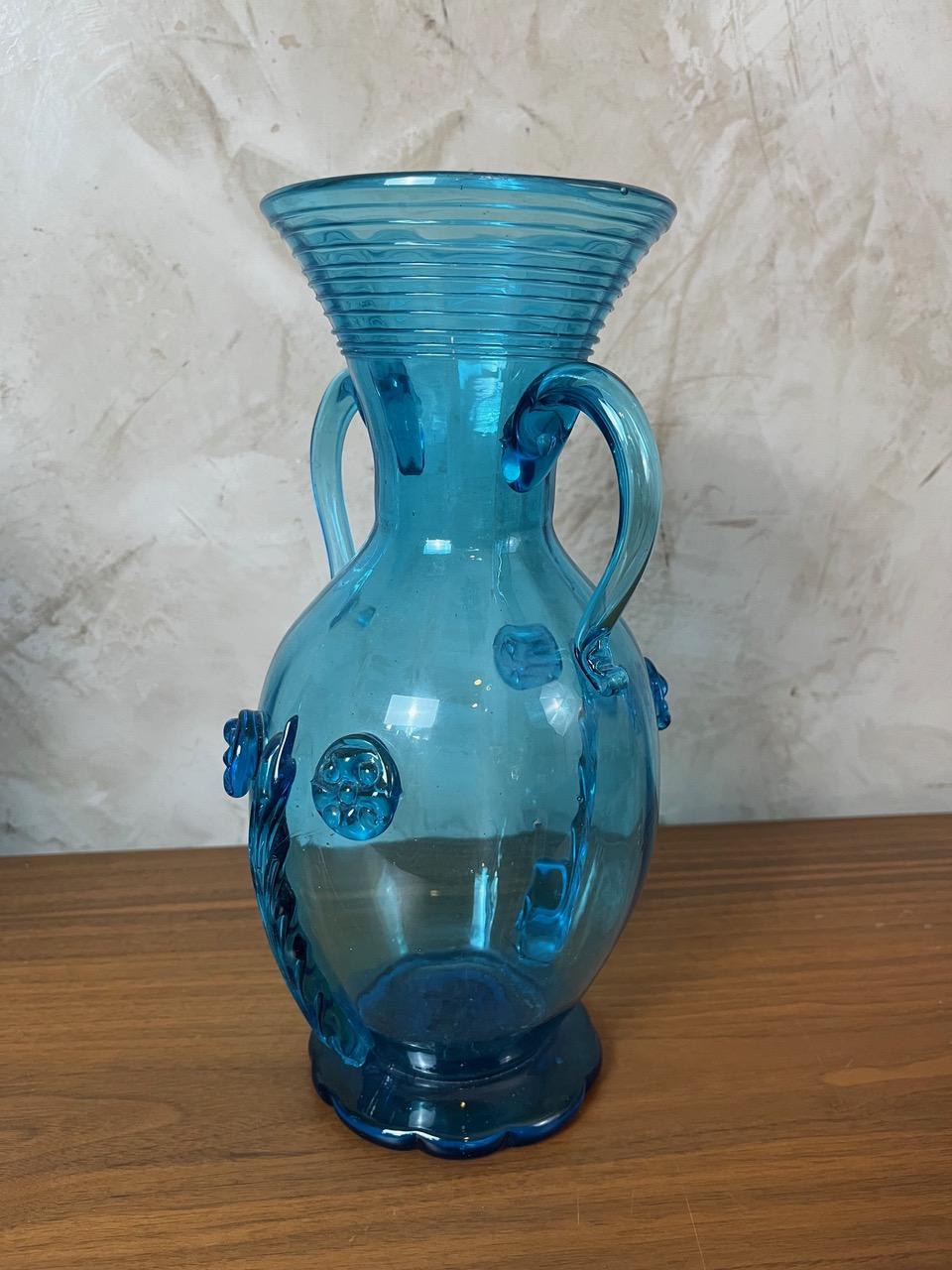 Verre soufflé bleu français du début du 20e siècle, années 1900 en vente 1