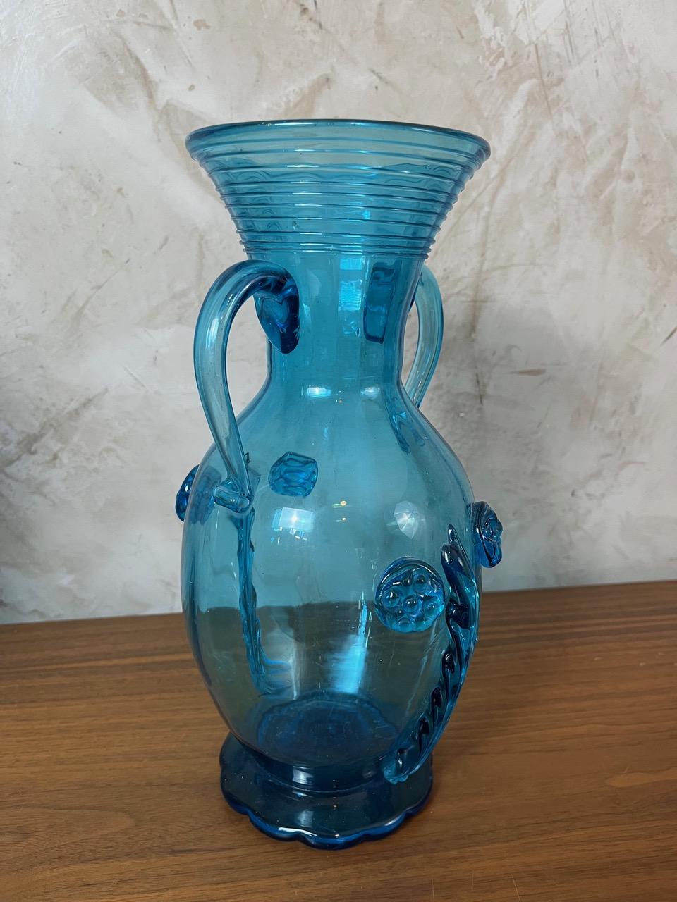 Verre soufflé bleu français du début du 20e siècle, années 1900 en vente 3