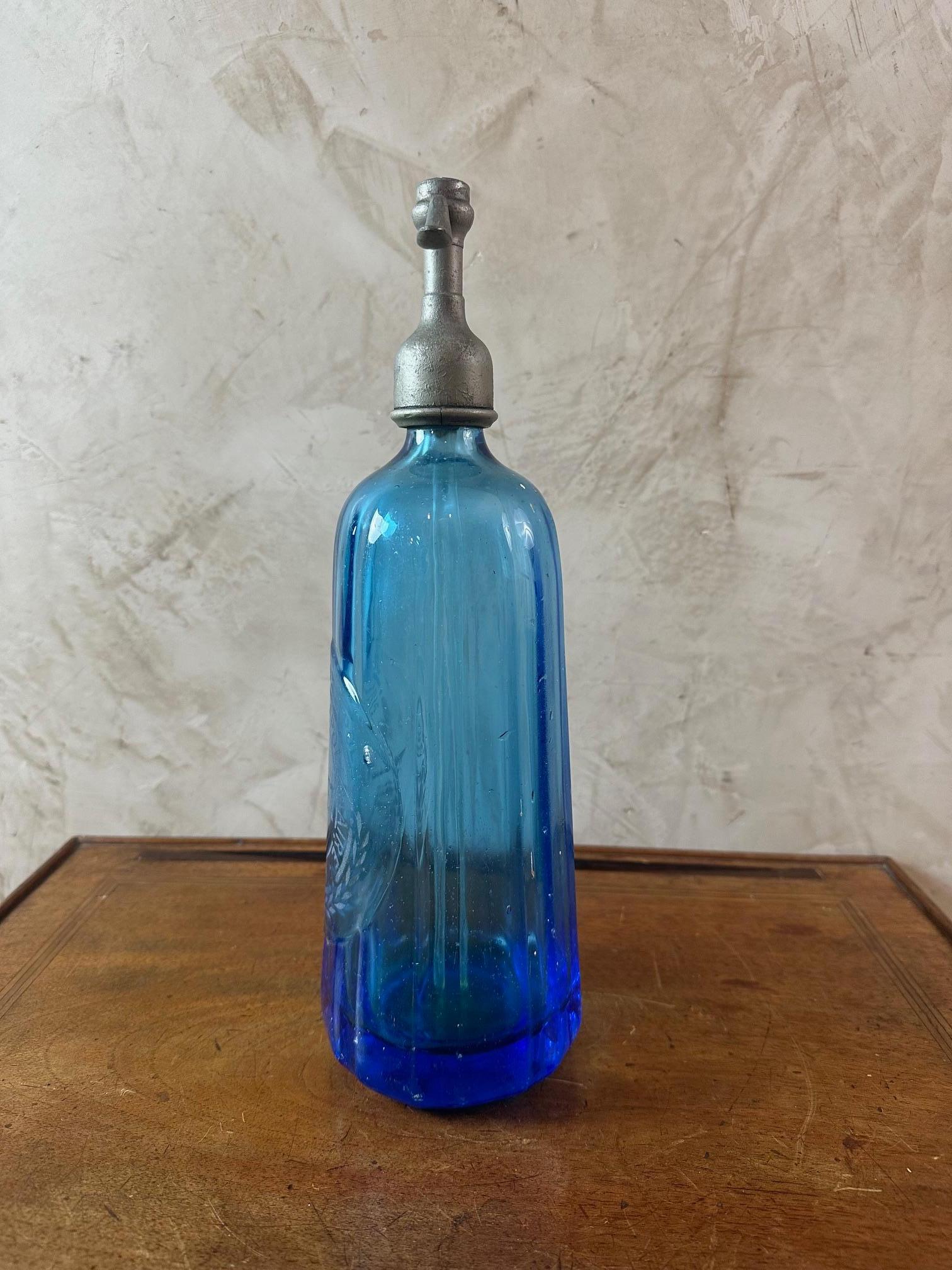 20th Century Early 20th century French Blue Glass Siphon Bottle, 1900s