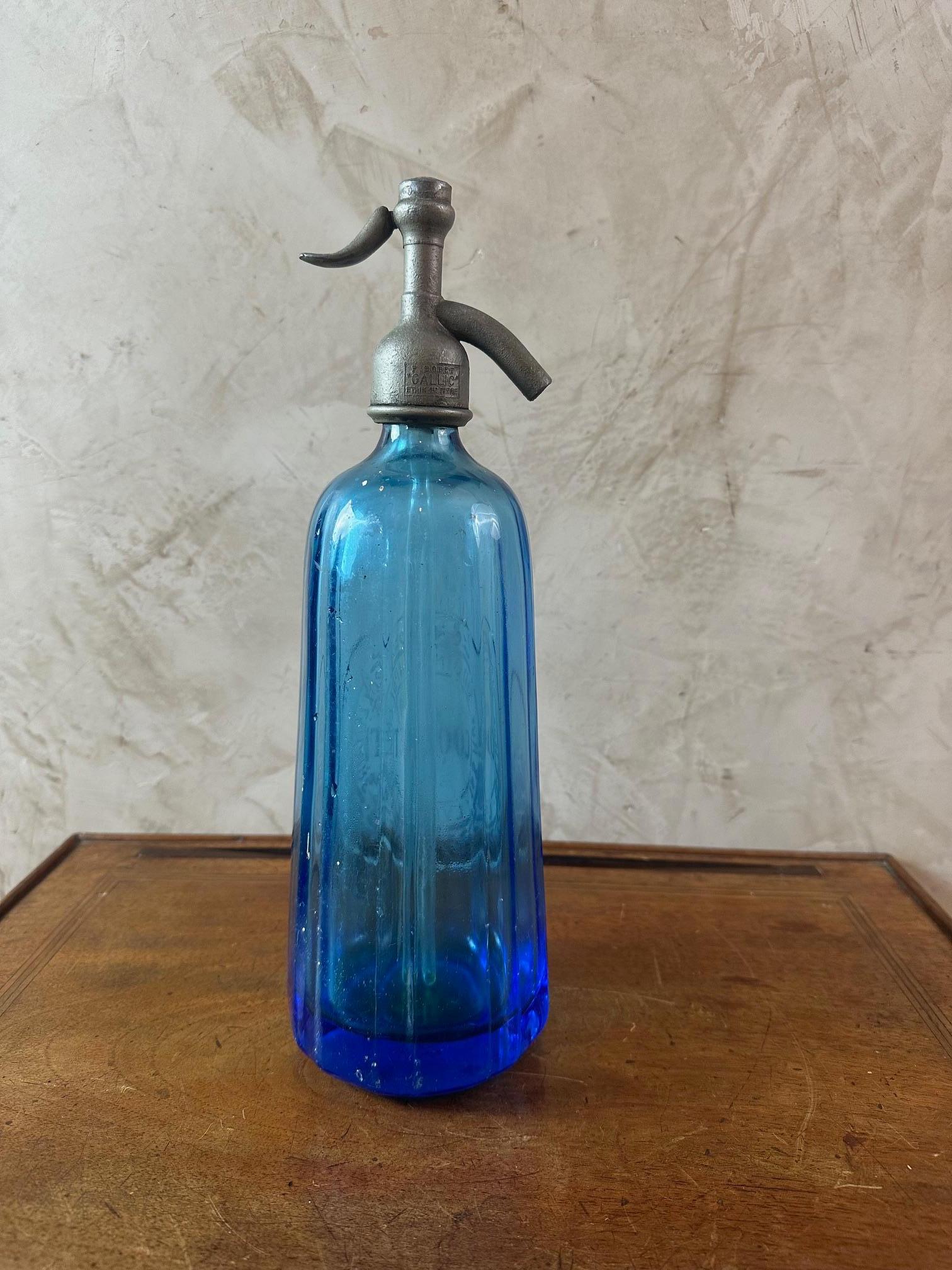 Early 20th century French Blue Glass Siphon Bottle, 1900s 1