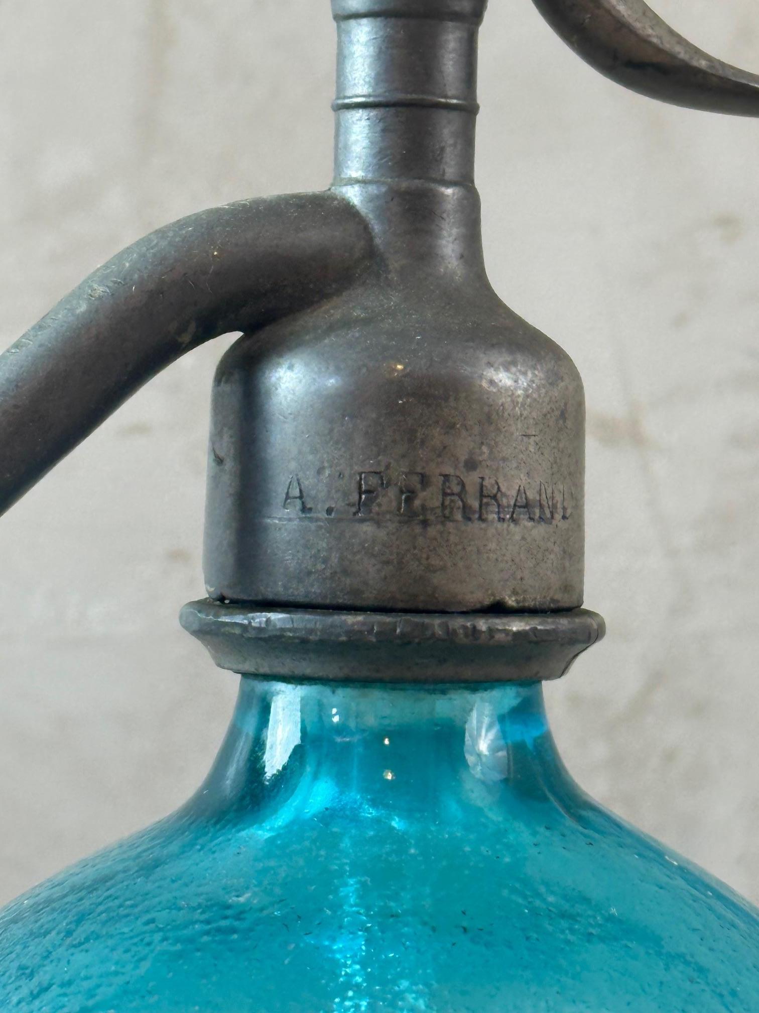 Early 20th century French Blue Glass Siphon Bottle, 1900s 1
