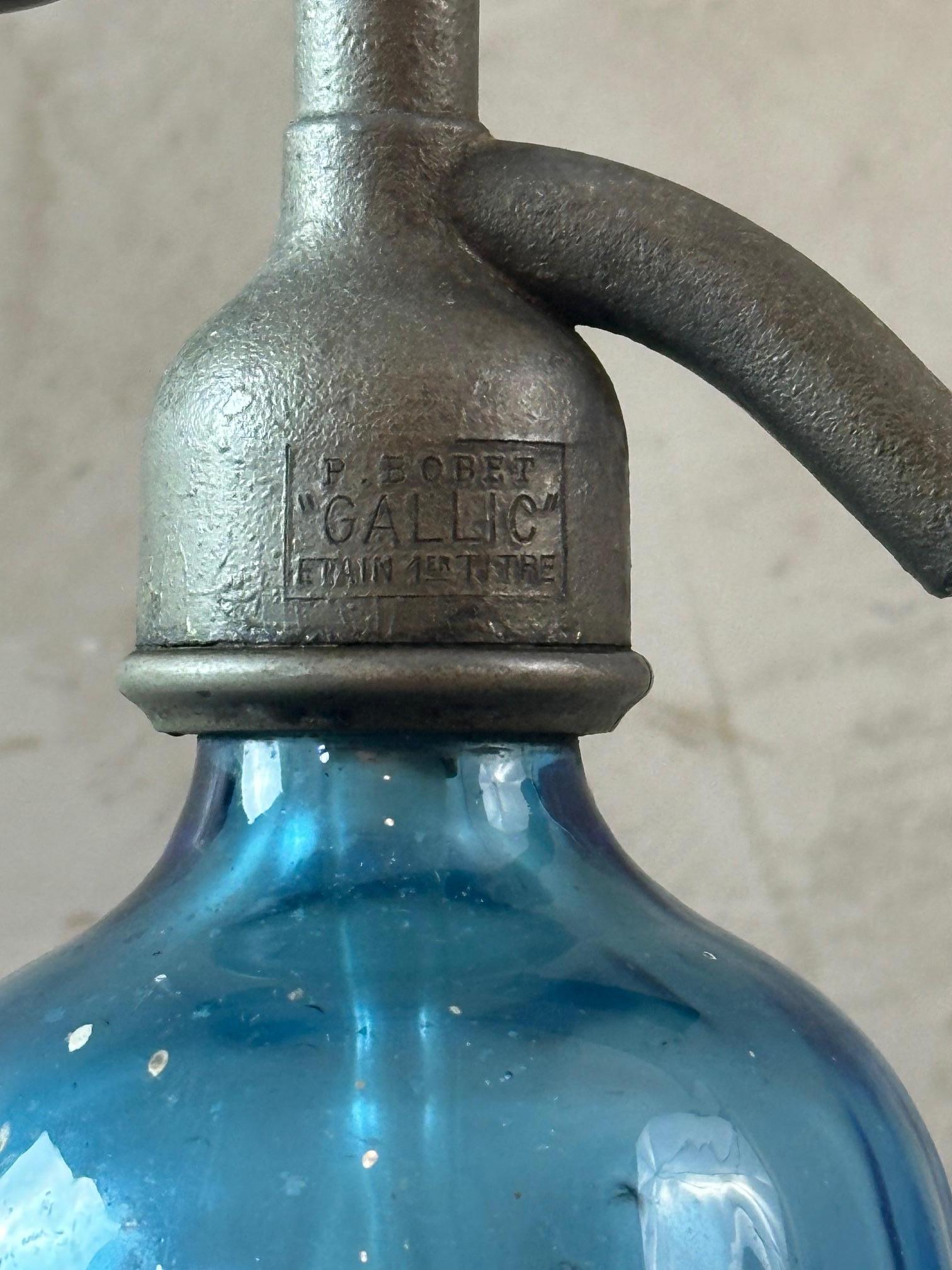 Early 20th century French Blue Glass Siphon Bottle, 1900s 2