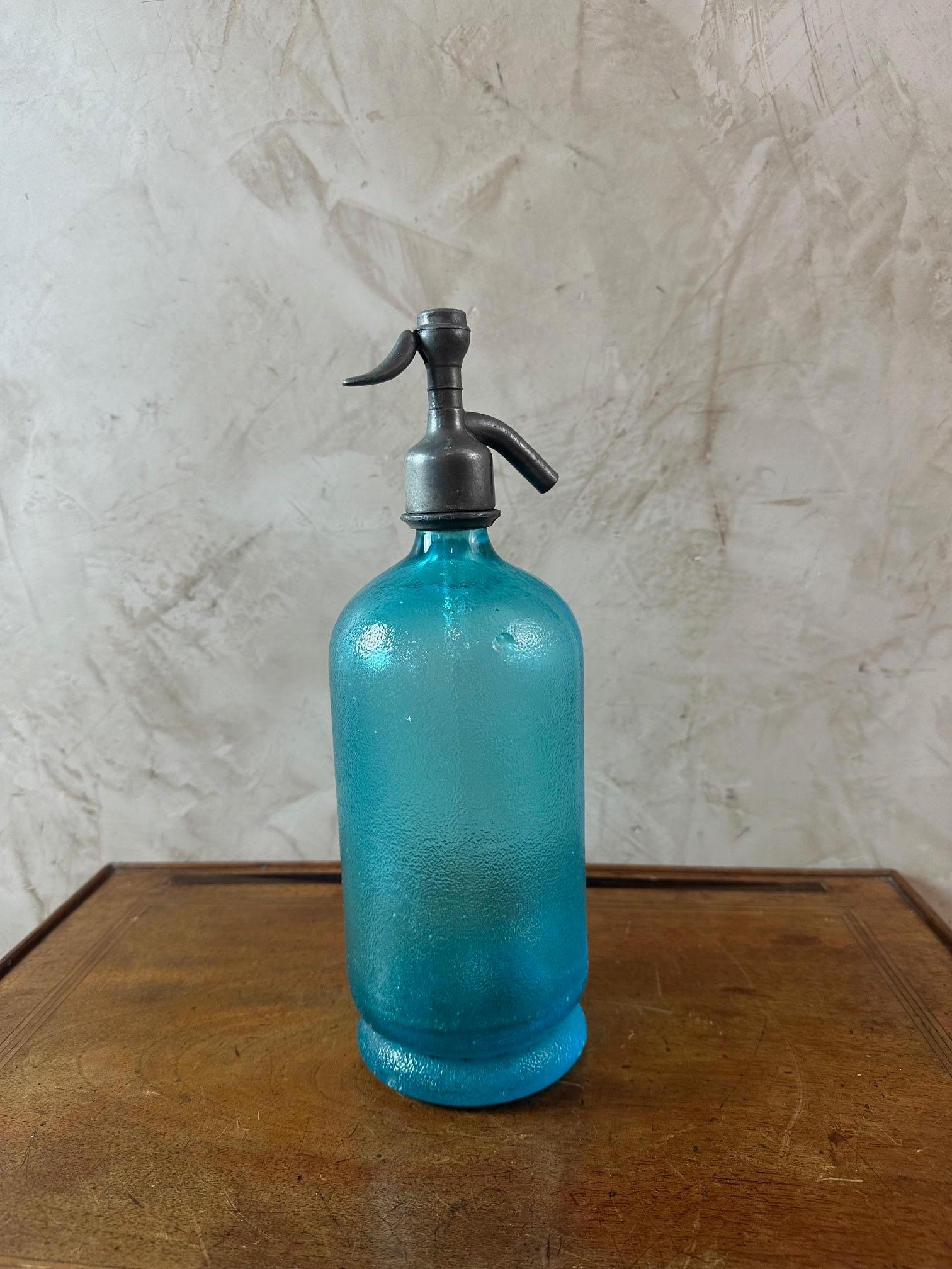 Early 20th century French Blue Glass Siphon Bottle, 1900s 3