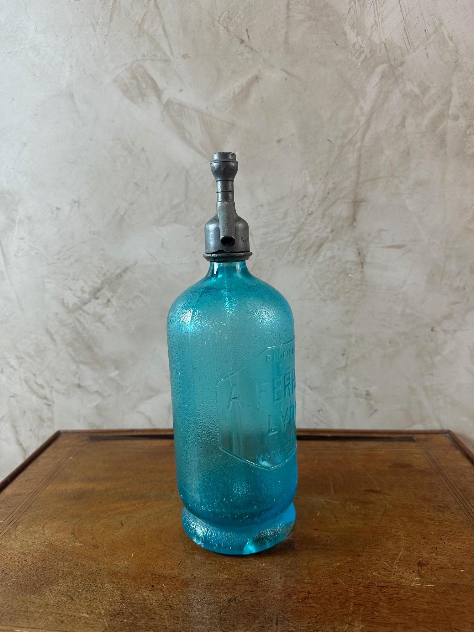 Early 20th century French Blue Glass Siphon Bottle, 1900s 4