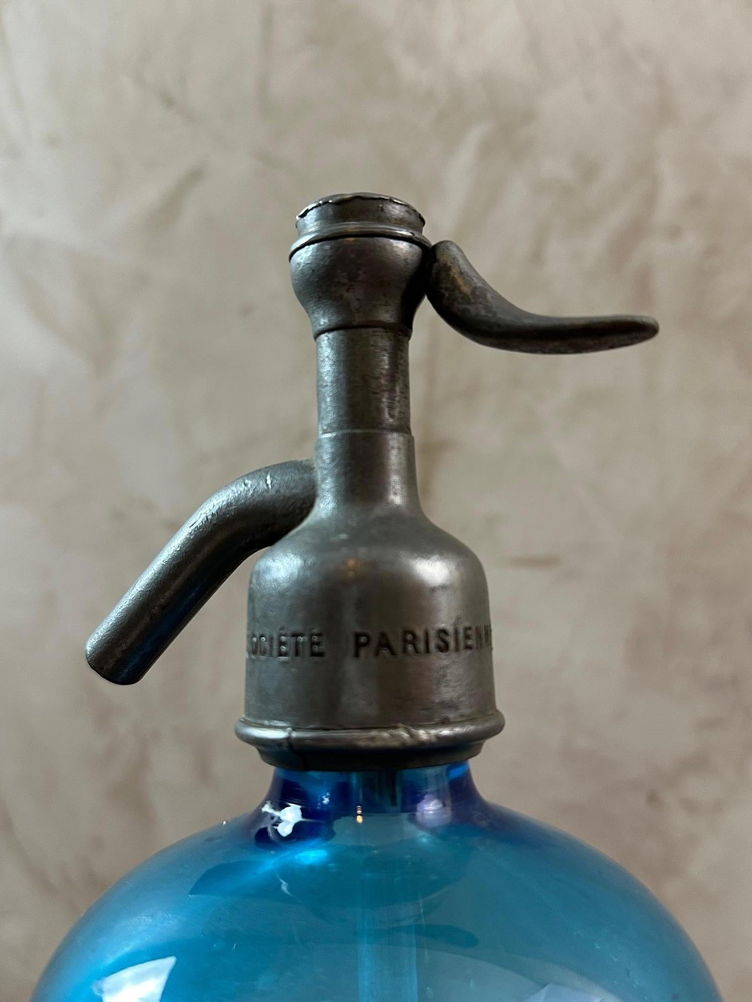 Glass Early 20th century French Blue Syphon Bottle, 1900s