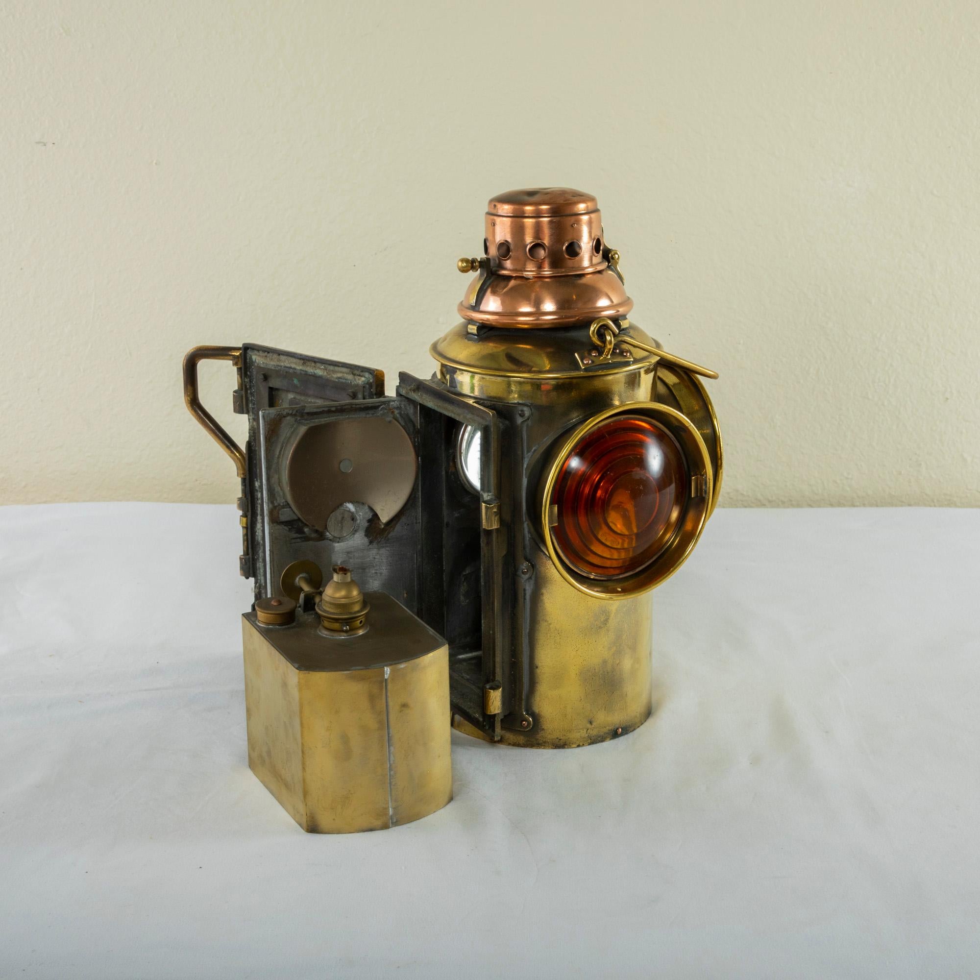Early 20th Century French Brass and Copper Railroad Signal Lantern 10
