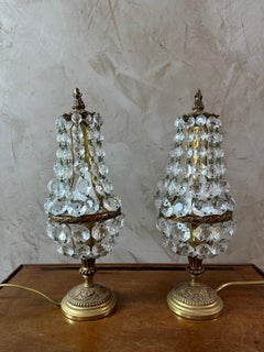 Early 20th century French Brass and Crystal Pair of Lamp, 1900s