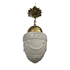 Early 20th Century French Brass and Opaline Glass Pendant Light