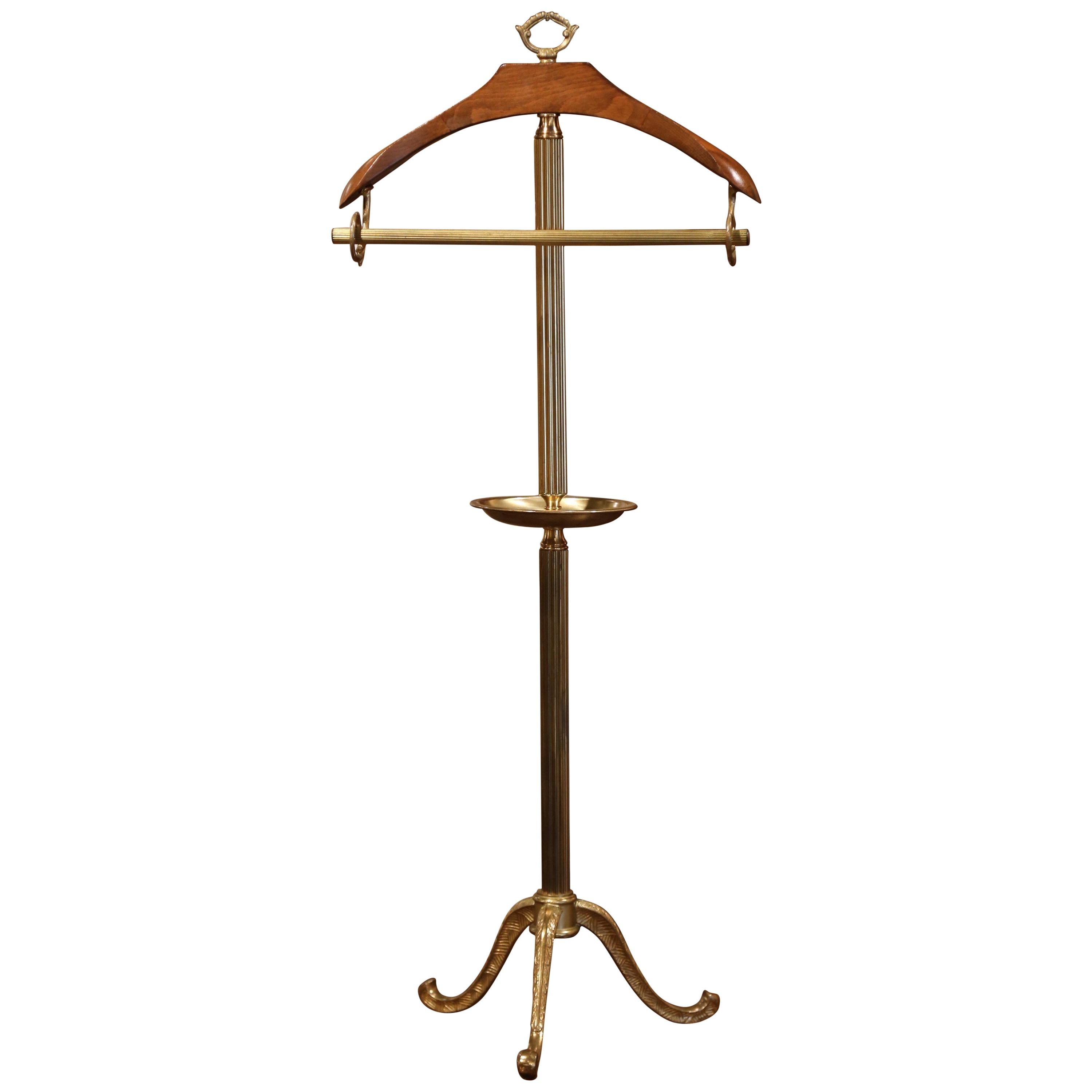 Early 20th Century French Brass and Walnut Free Standing Jacket and Pants Holder For Sale