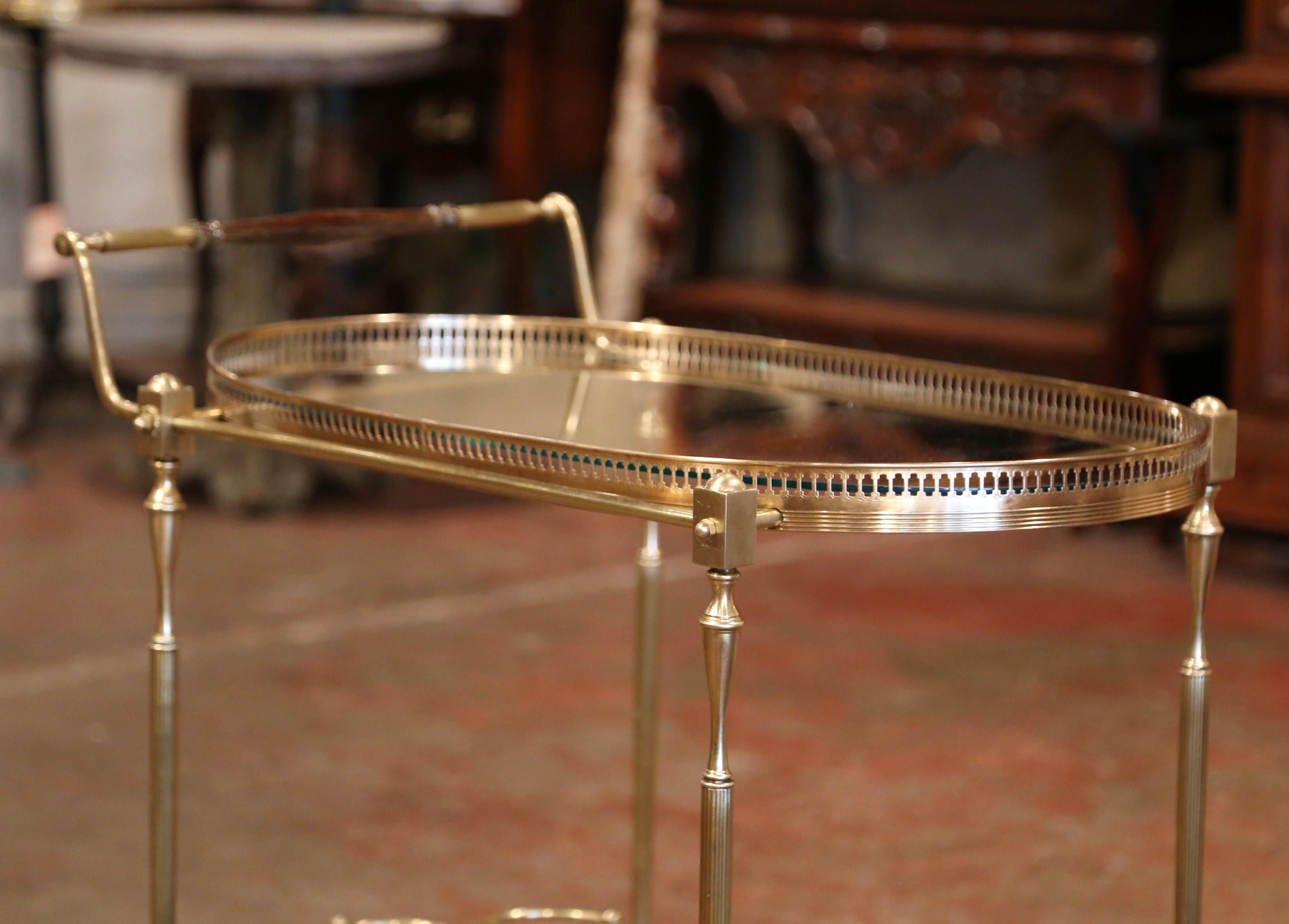 Early 20th Century French Brass and Wood Desert Table or Bar Cart on Wheels 1