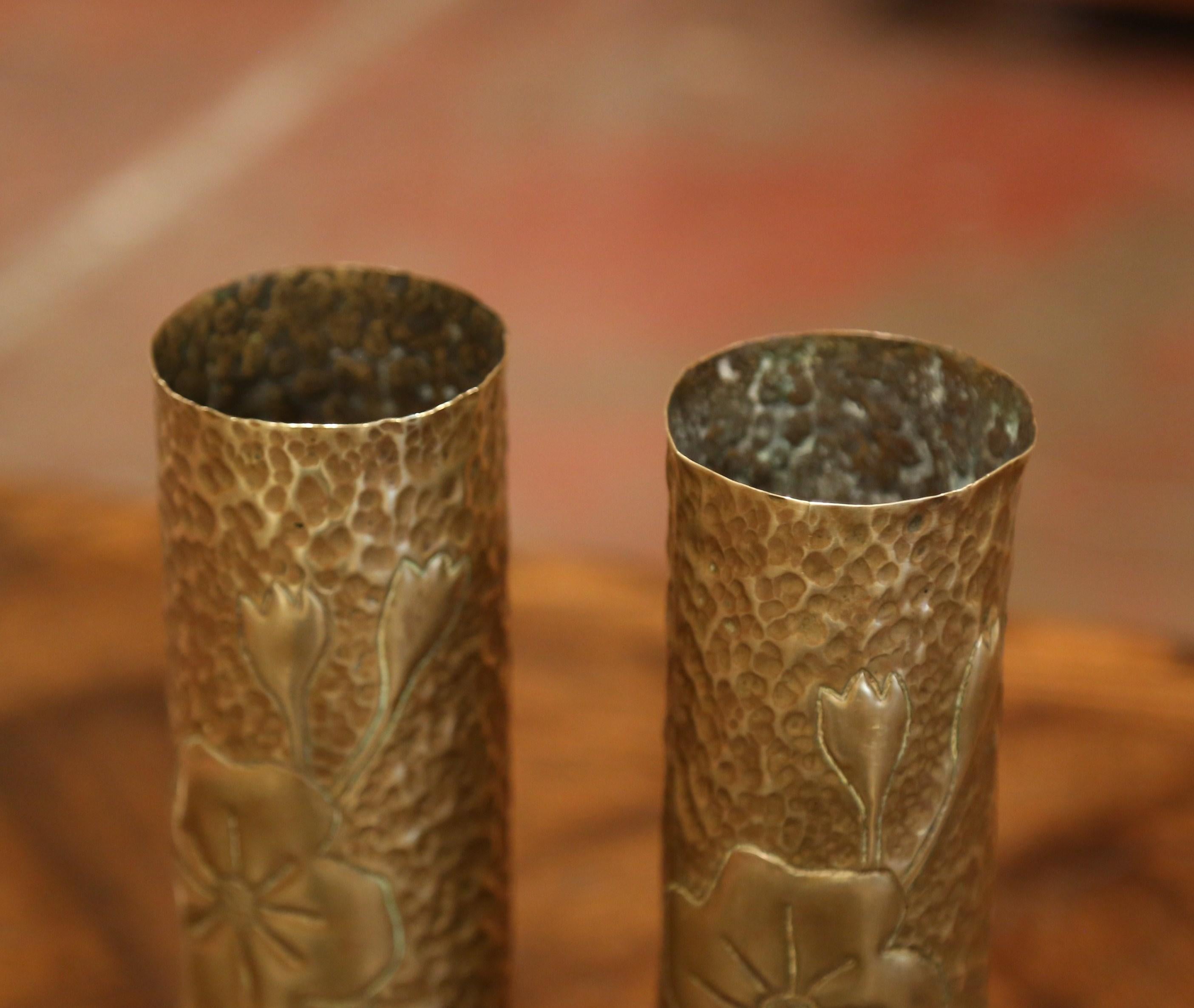 Early 20th Century French Brass Army Shell Casing Vases Dated 1916 2