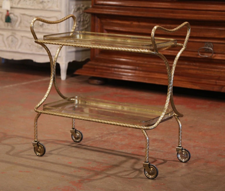 Early 20th Century French Brass Bar Cart on Wheels from Maison Jansen ...