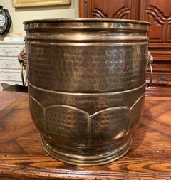 Early 20th Century French Brass Basket or Planter with Lion Head Handles