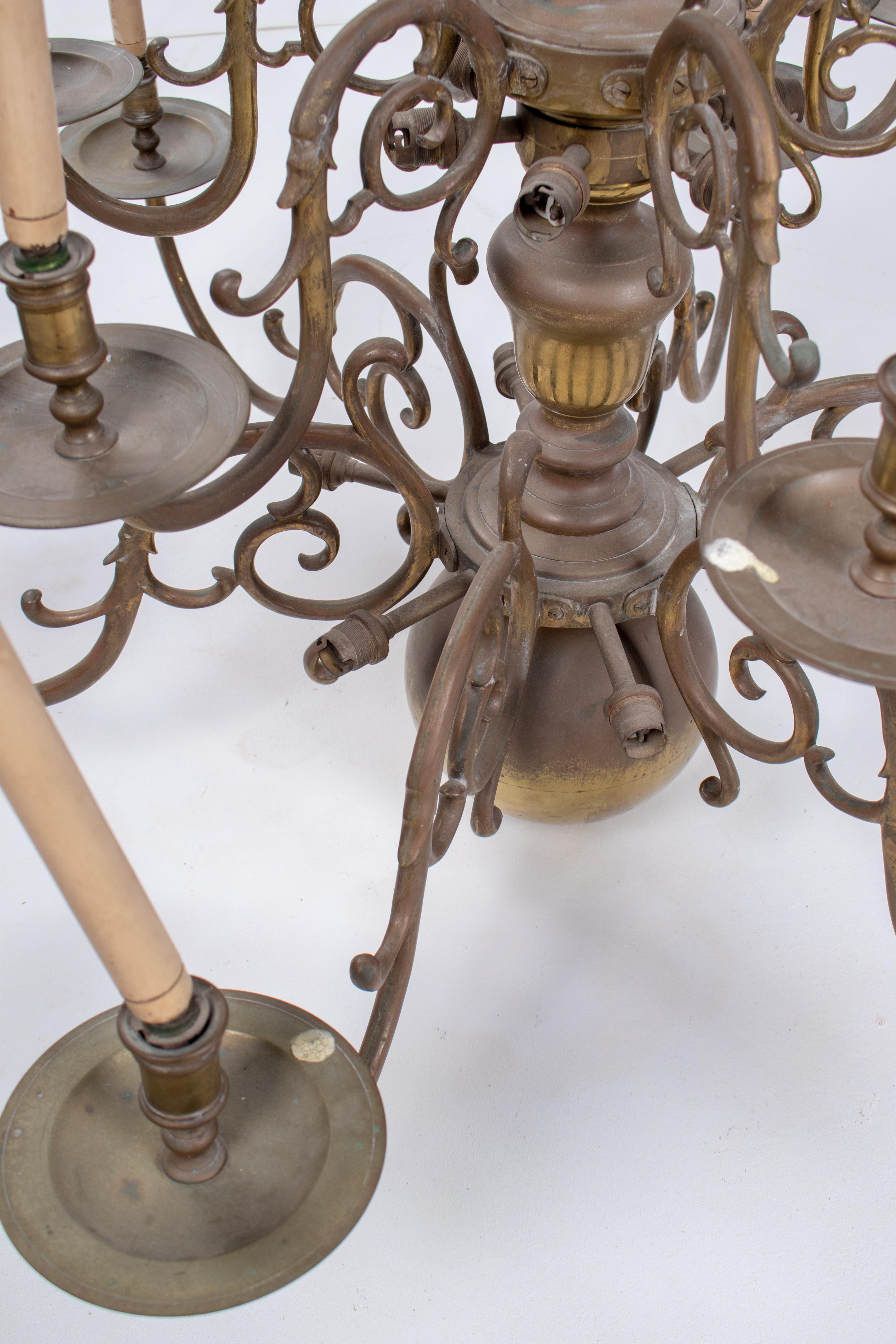 Bronze Early 20th Century French Brass Chandelier For Sale