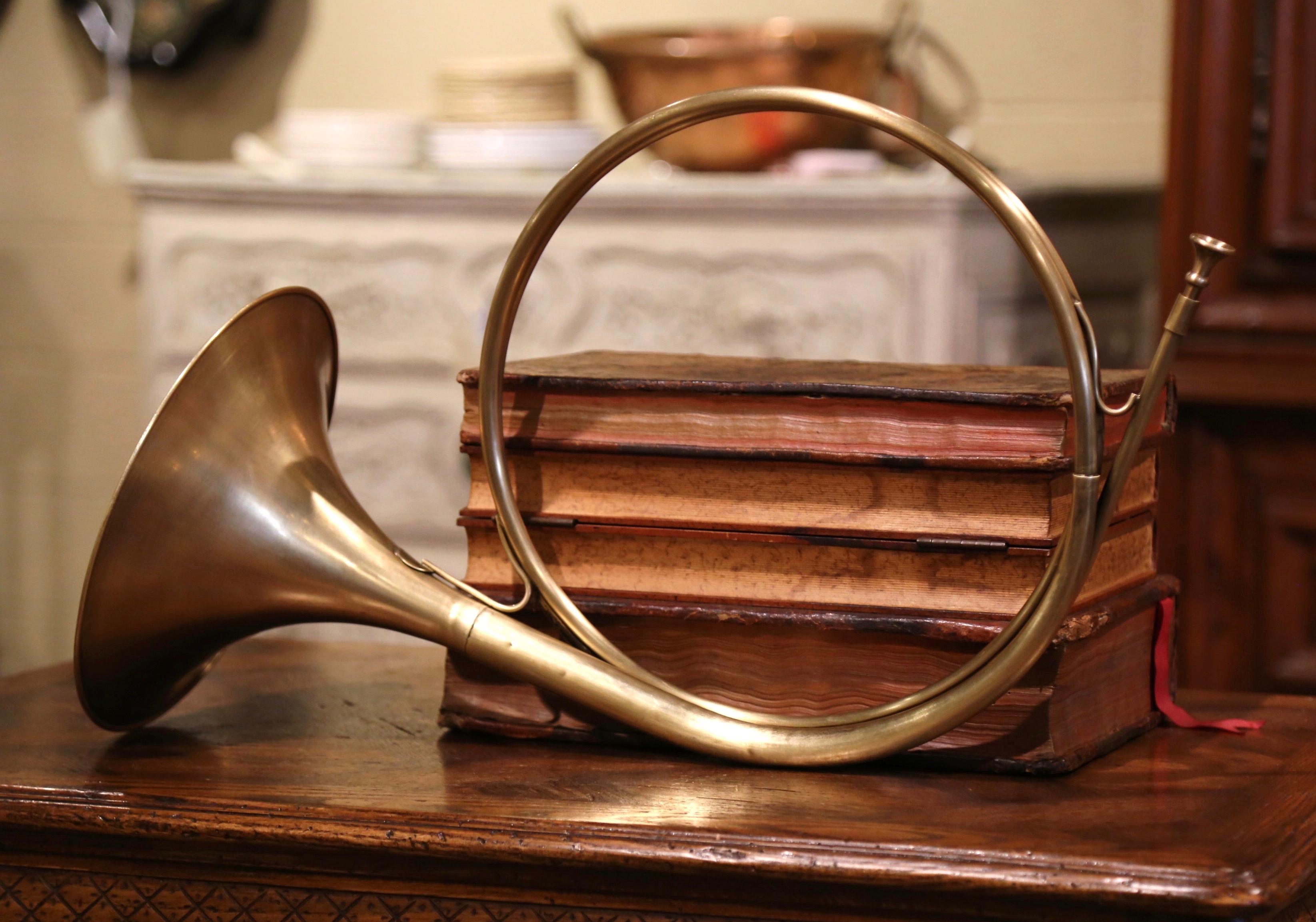 This horn was created in France circa 1920, made of brass, this kind of music instruments were part of the French accoutrements during the 