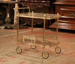 Early 20th Century French Brass Desert Table or Bar Cart on Wheels