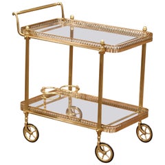 Early 20th Century French Brass Desert Table or Bar Cart on Wheels