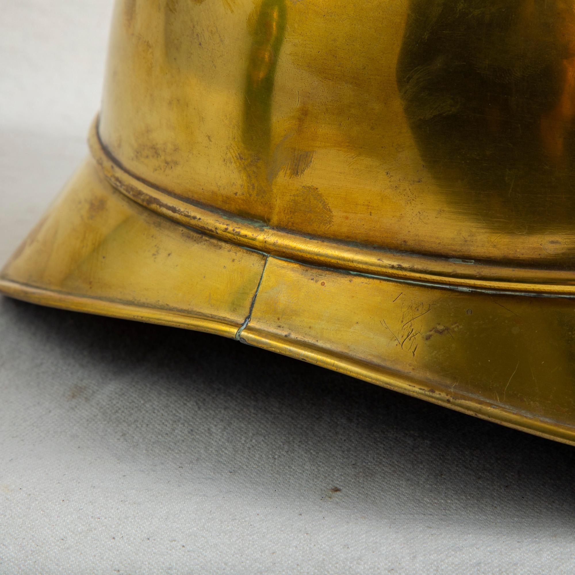 Early 20th Century French Brass Fireman's Helmet with Original Leather Liner 4