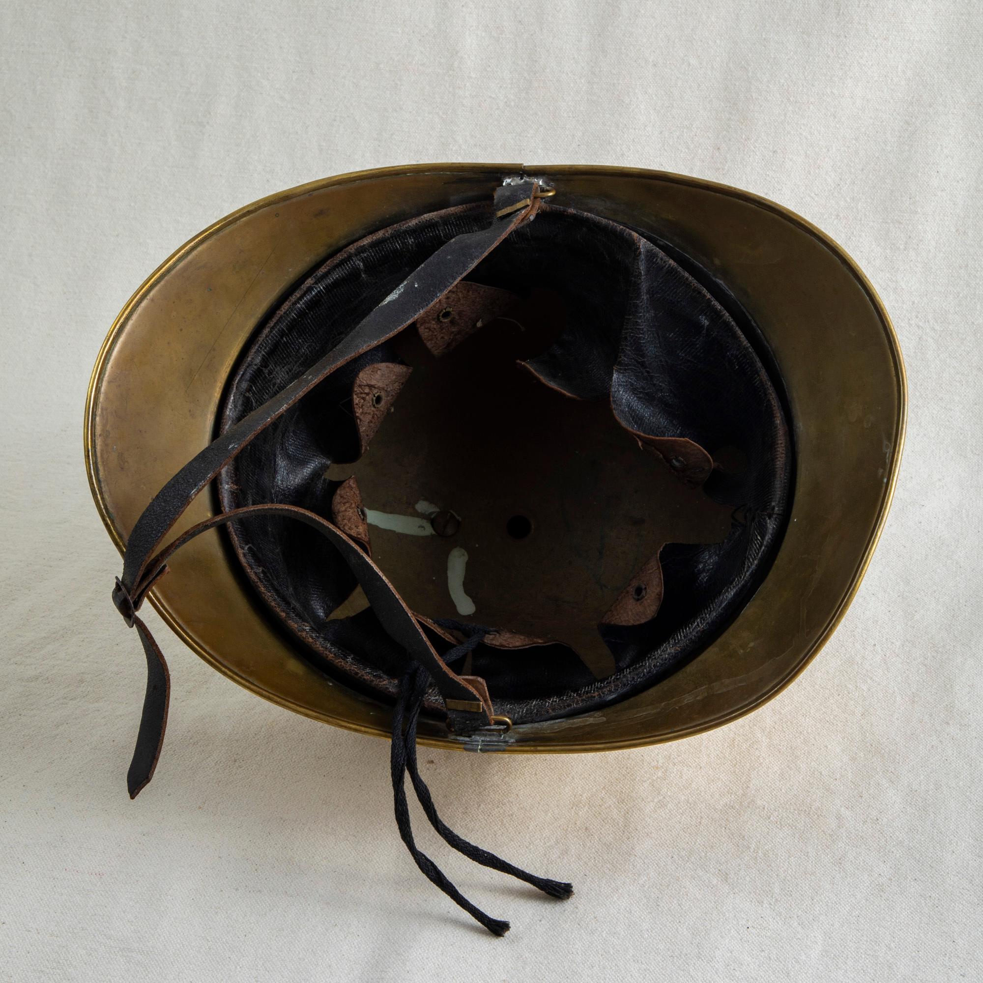 Early 20th Century French Brass Fireman's Helmet with Original Leather Liner 5