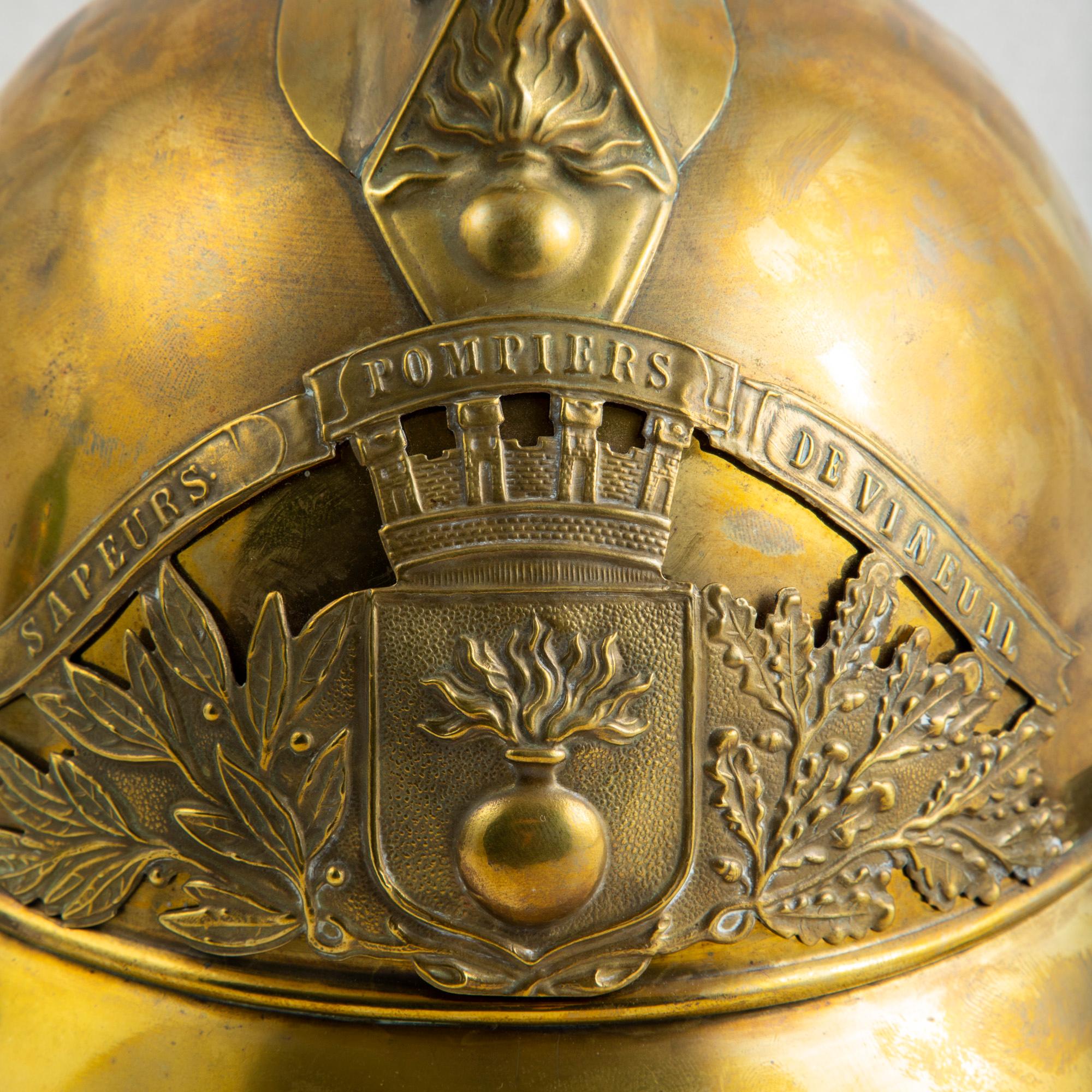 Early 20th Century French Brass Fireman's Helmet with Original Leather Liner 2