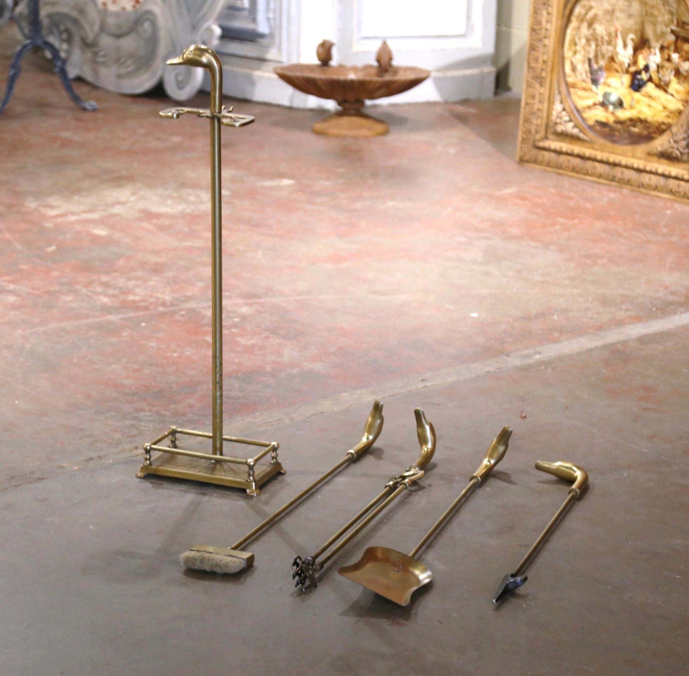 Early 20th Century French Brass Five-Piece Fireplace 