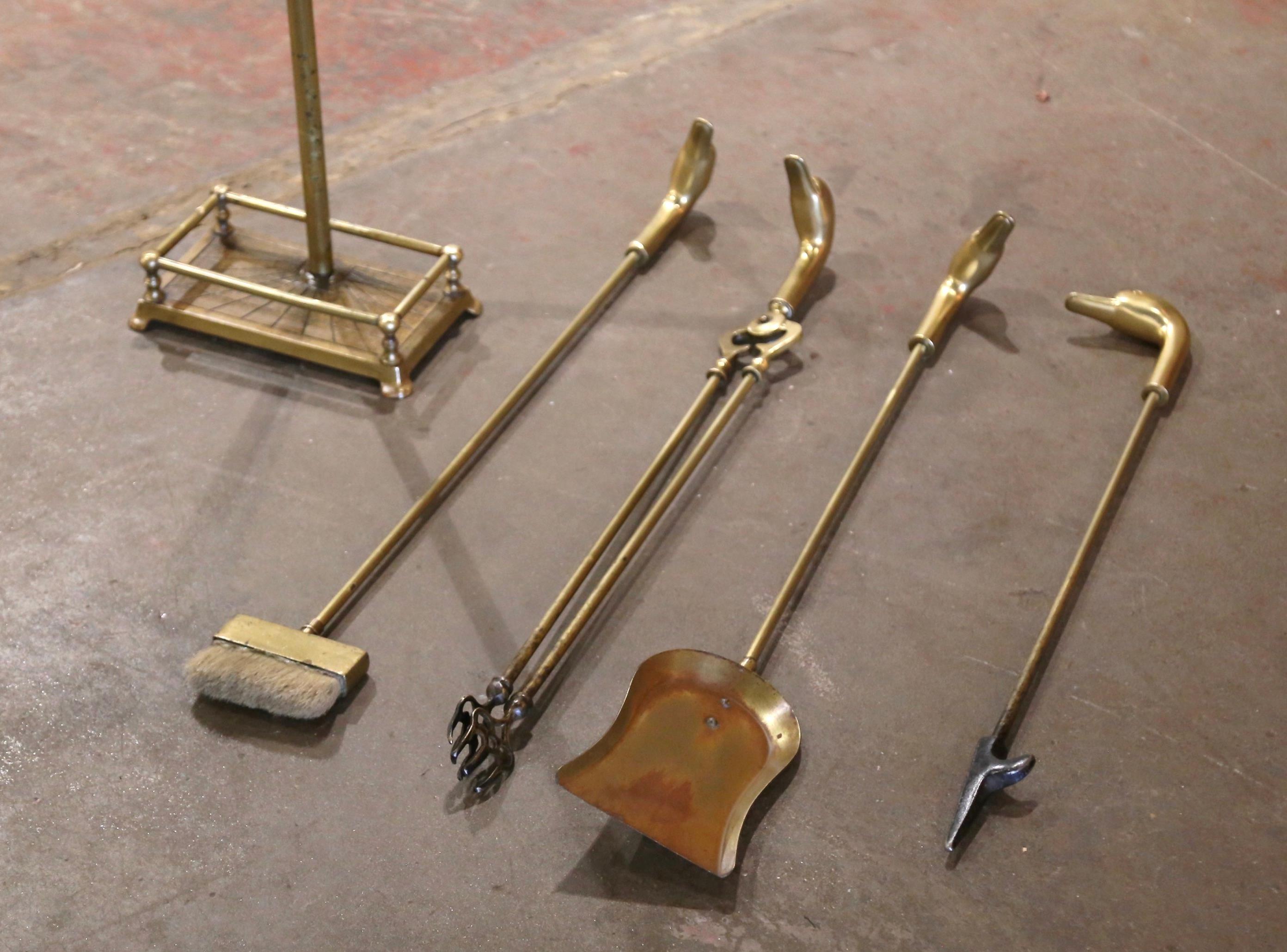 Early 20th Century French Brass Five-Piece Fireplace 