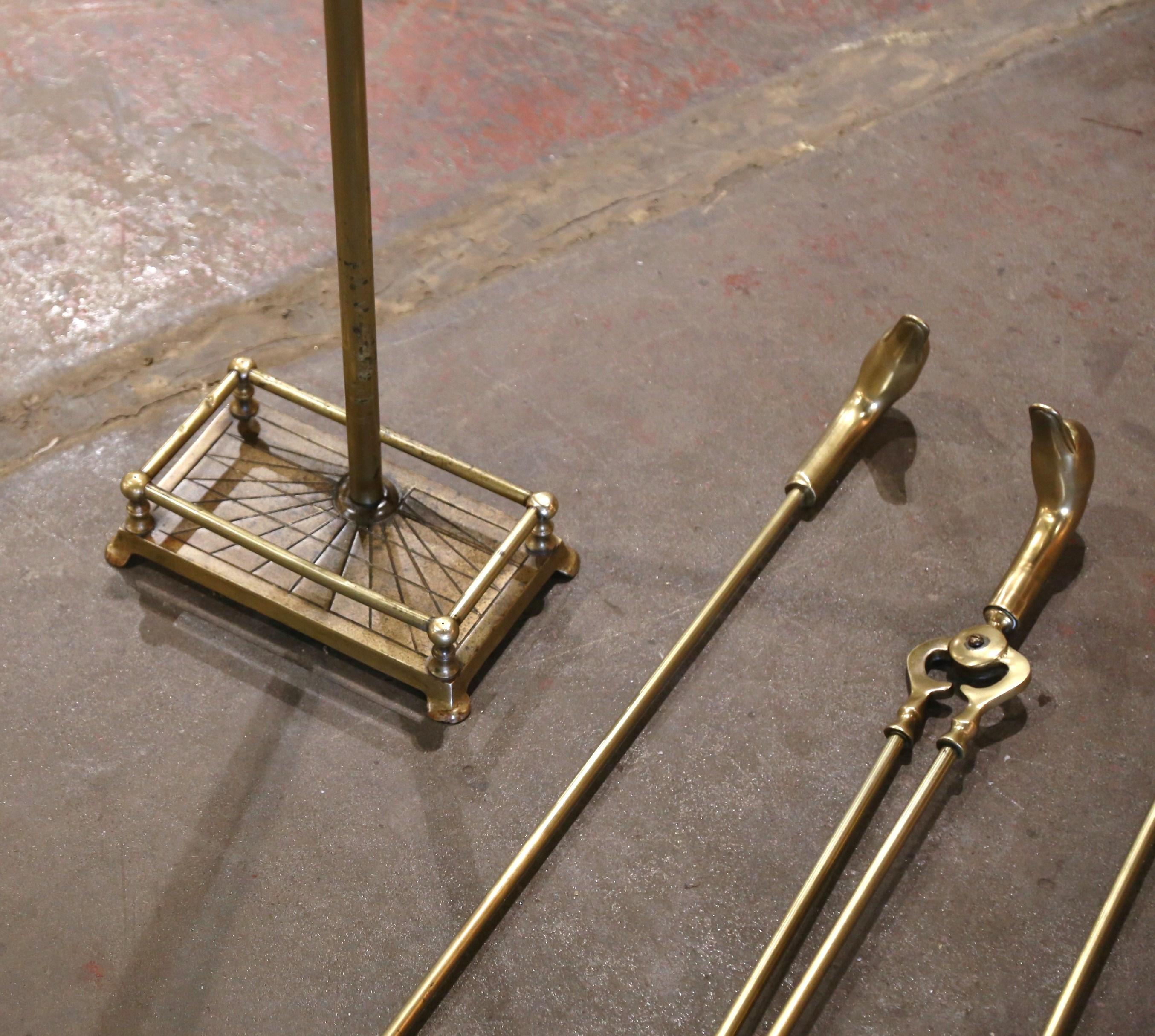 Early 20th Century French Brass Five-Piece Fireplace 