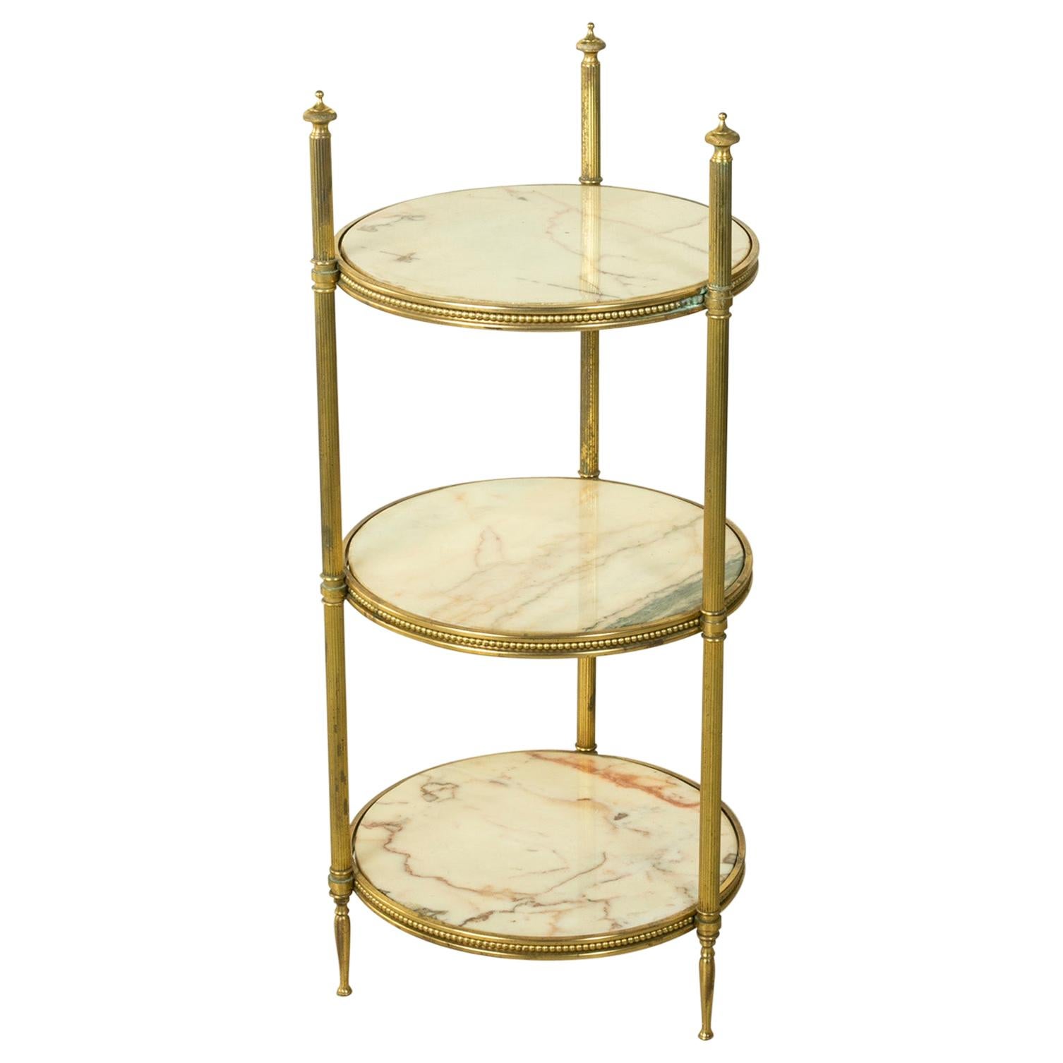 Early 20th Century French Brass Pastry Presentation Server with Marble Shelves