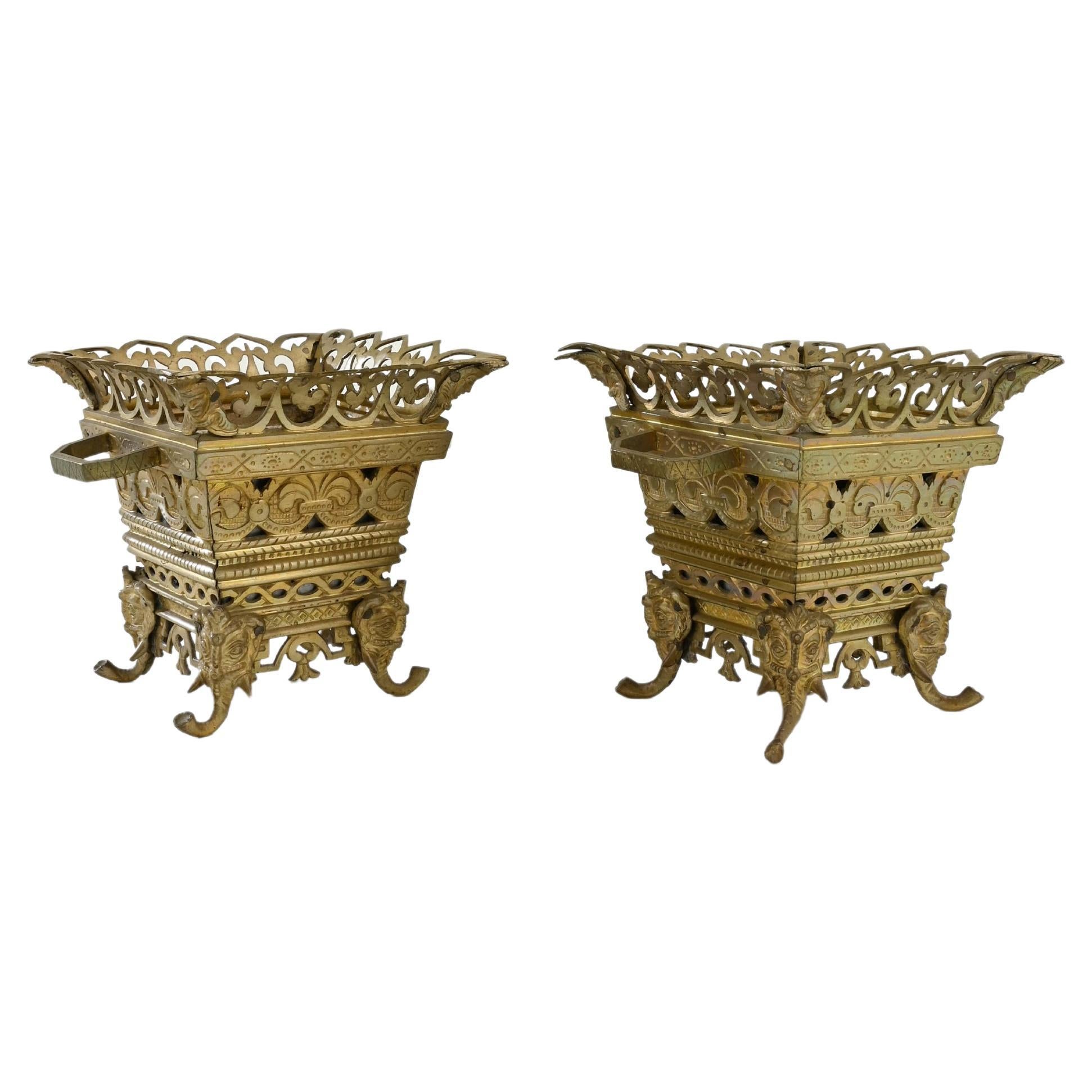 Early 20th Century French Brass Planters, a Pair  For Sale
