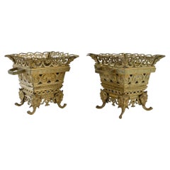 Early 20th Century French Brass Planters, a Pair 