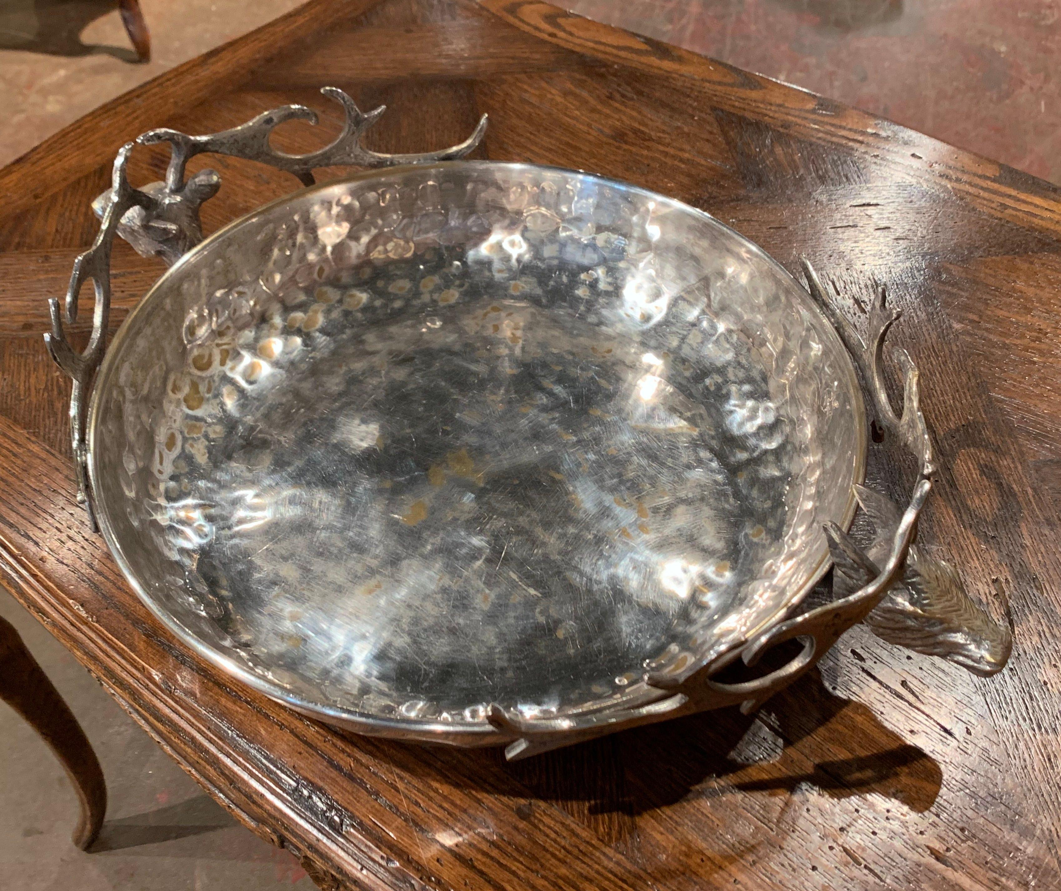 Early 20th Century French Brass Silver Plated Display Bowl with Deer Head Decor 2