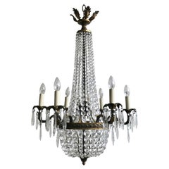 Antique Early 20th Century French Brass Tent and Bag Chandelier