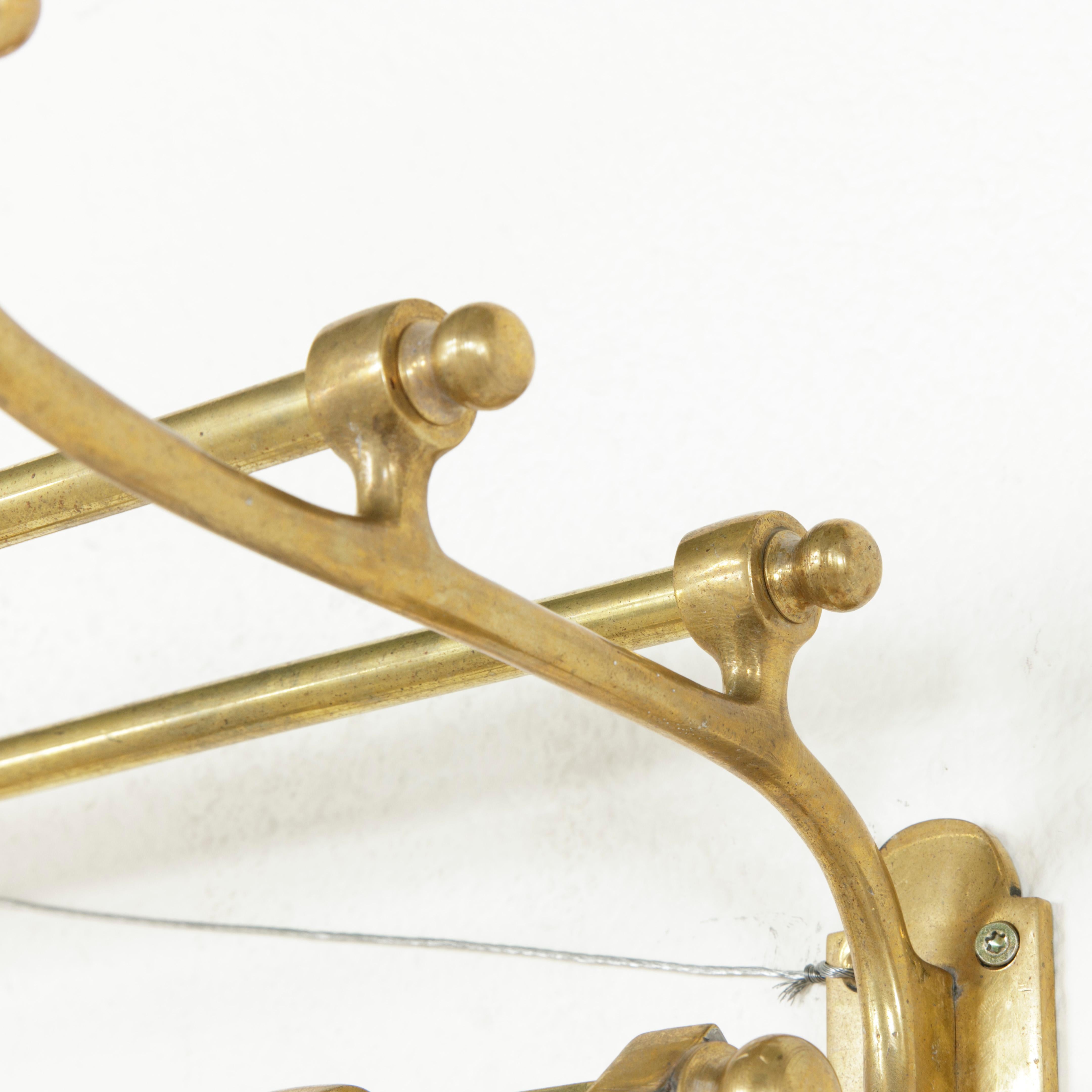 Early 20th Century French Brass Train Rack with Five Sliding Hooks and Hat Rack 3