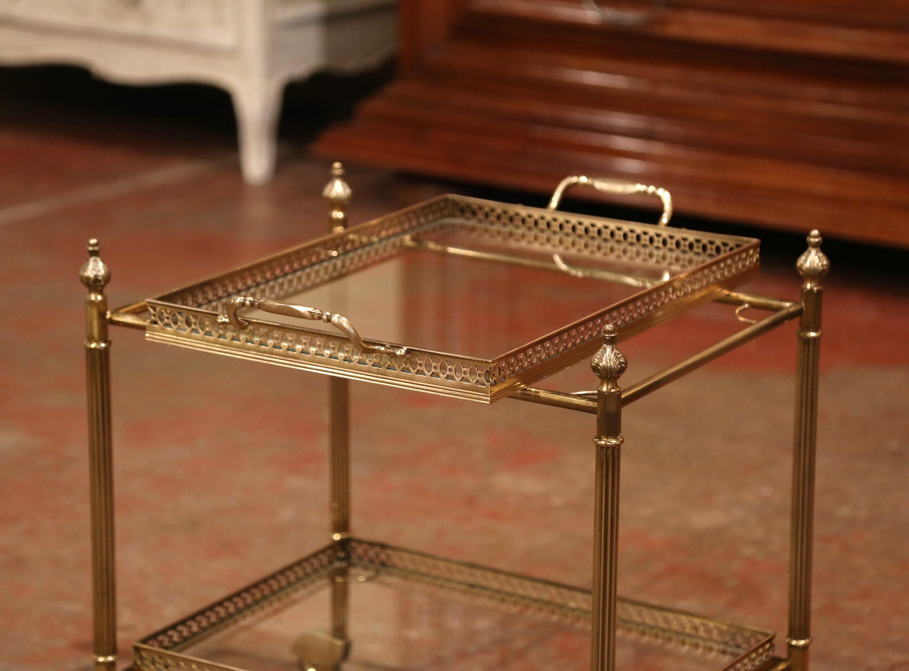 Early 20th Century French Brass Two-Tier Desert Table or Bar Cart on Wheels 2